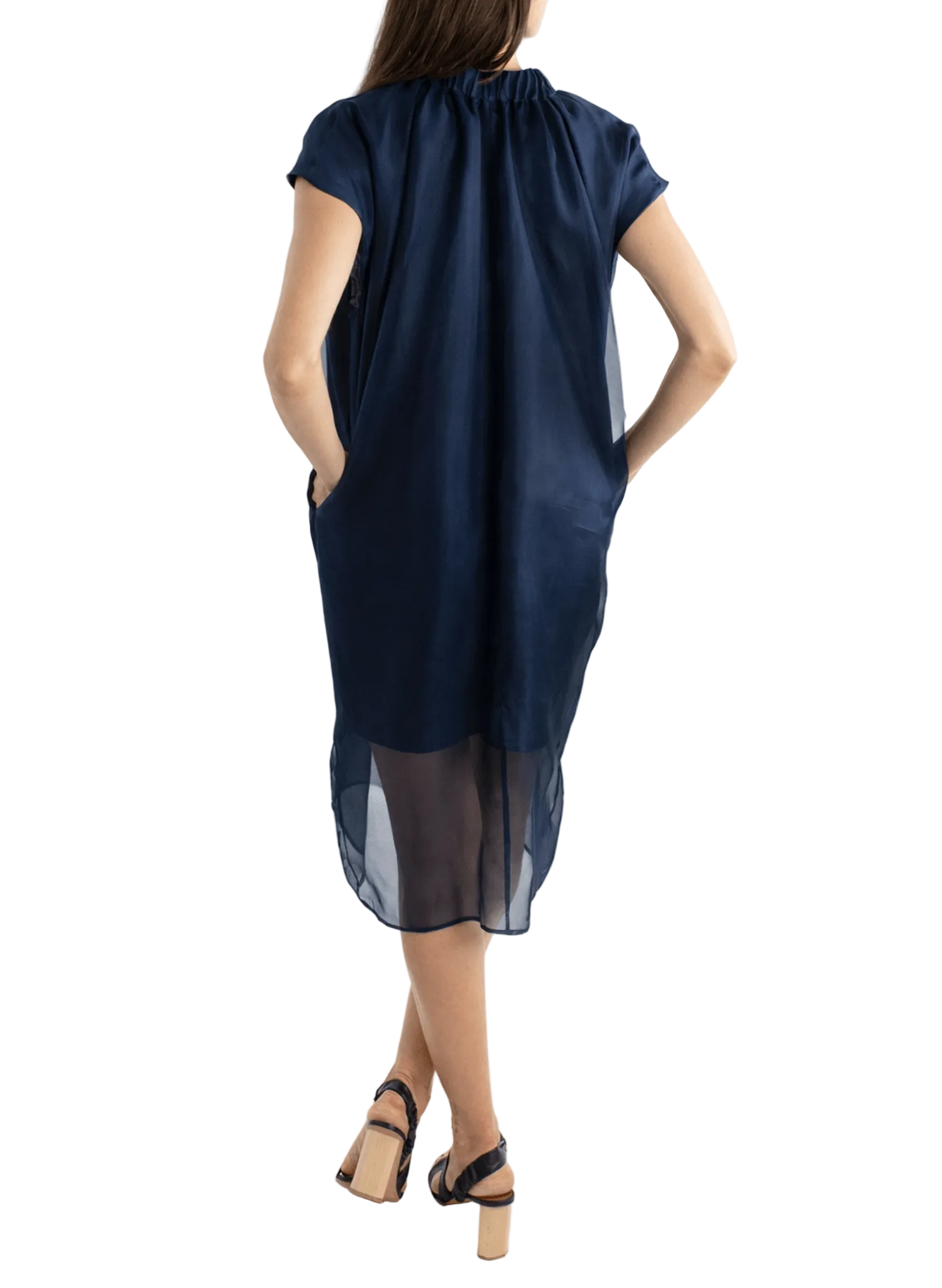 navy silk shift dress A.L.C. Delaney Short-Sleeve Silk Shift Dress Navy Blue Size 6