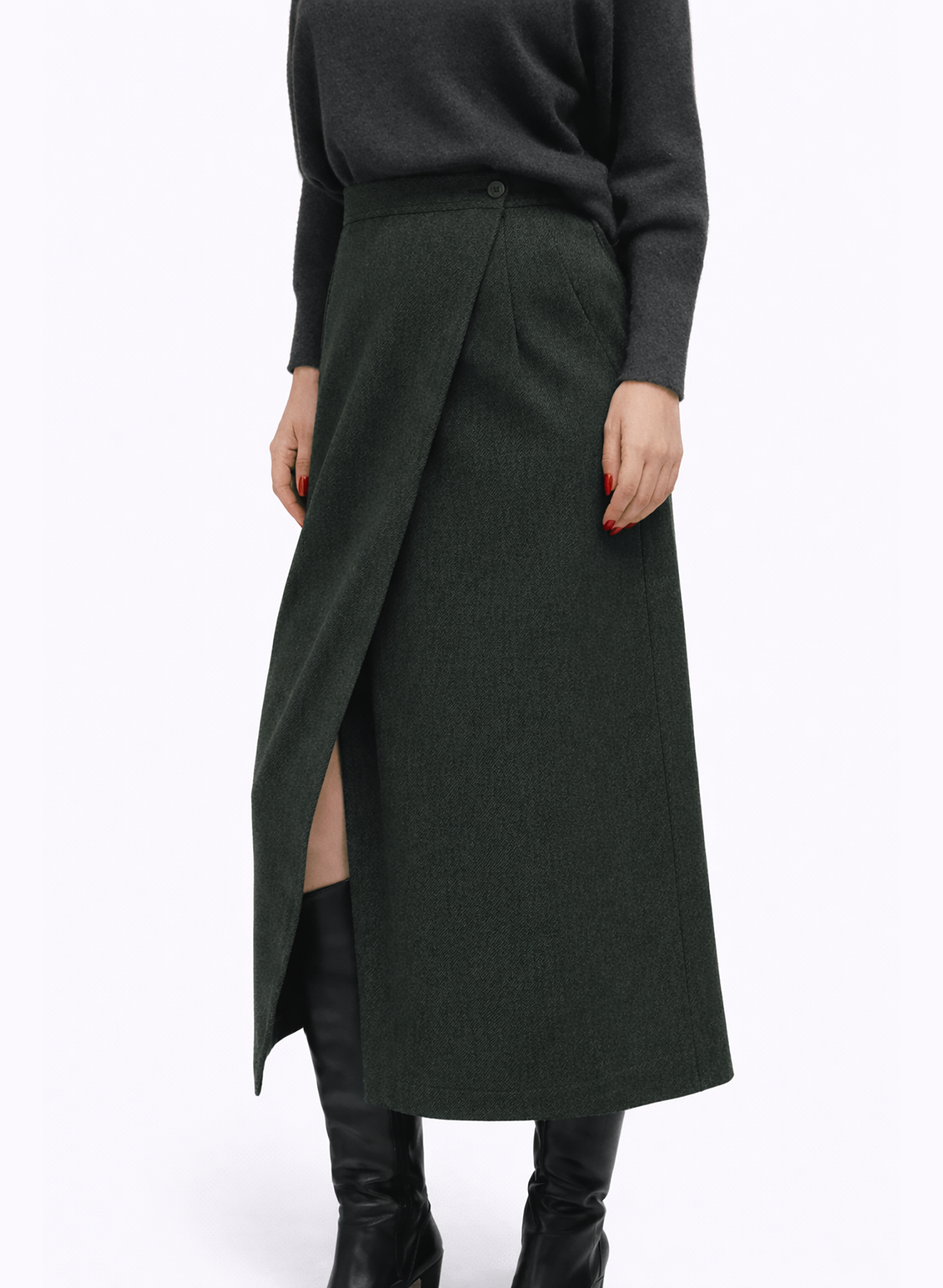 Atlas Wrap Skirt - Olive Herringbone