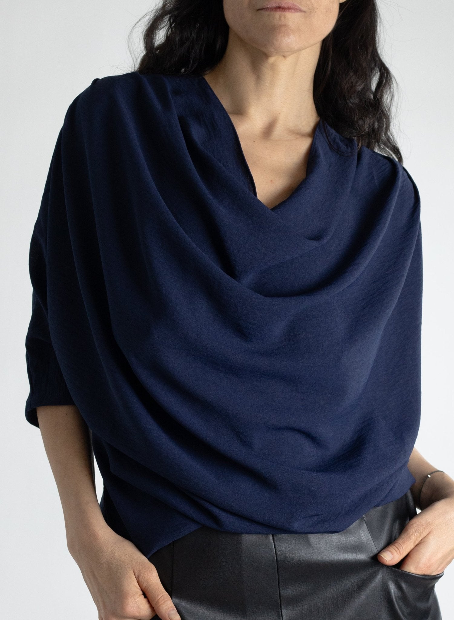 Abstraction Cowl Top - Navy - Meg