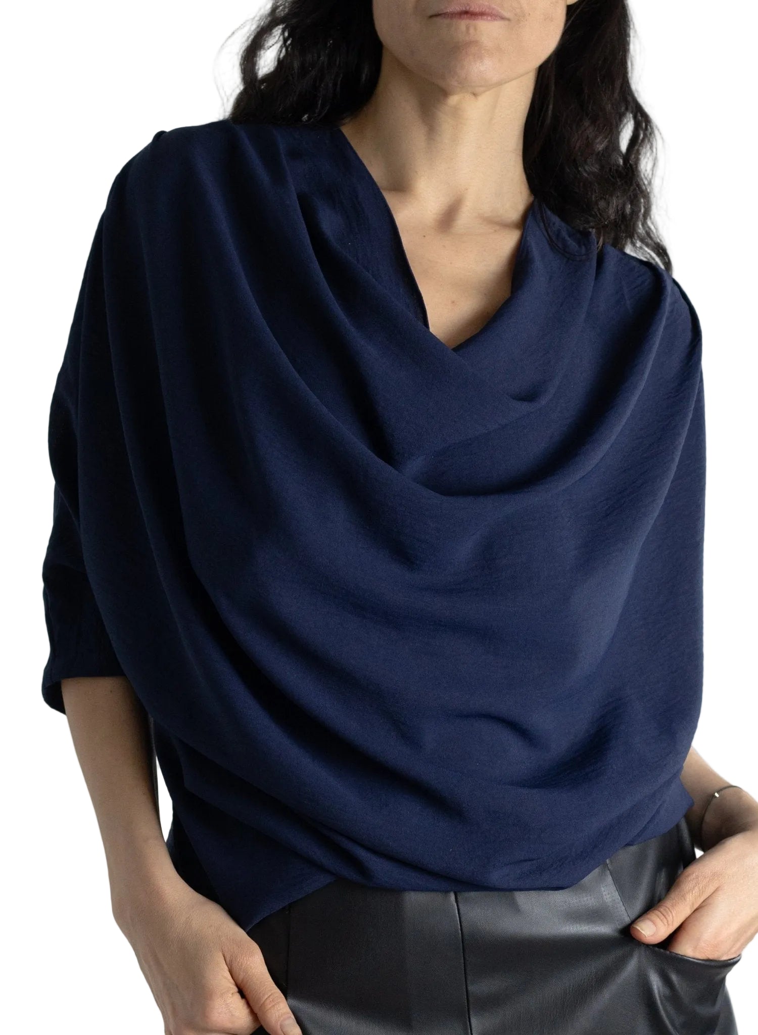 Abstraction Cowl Top - Navy - Meg
