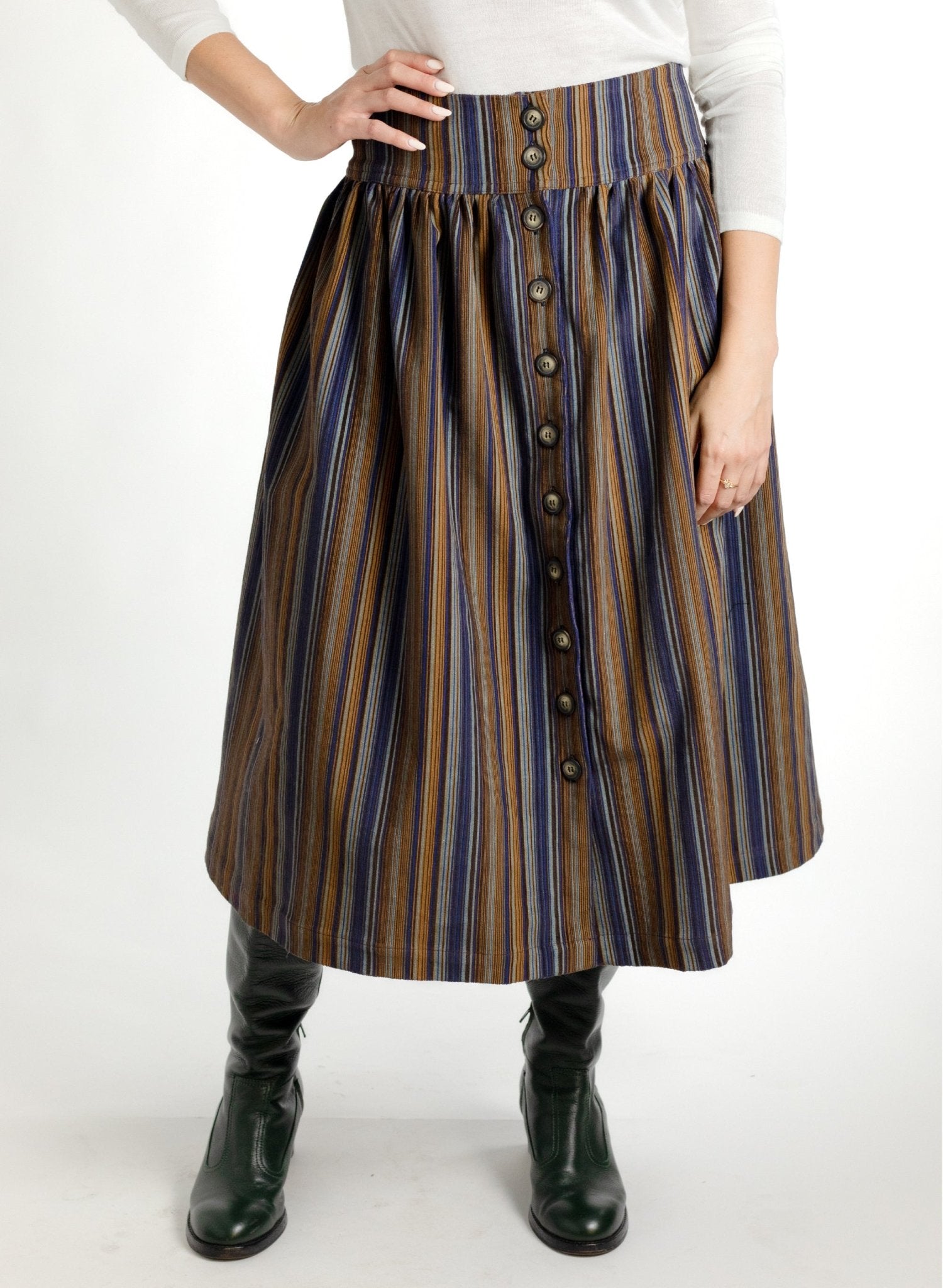 Women's Long Button Front Corduroy Skirt| Meg