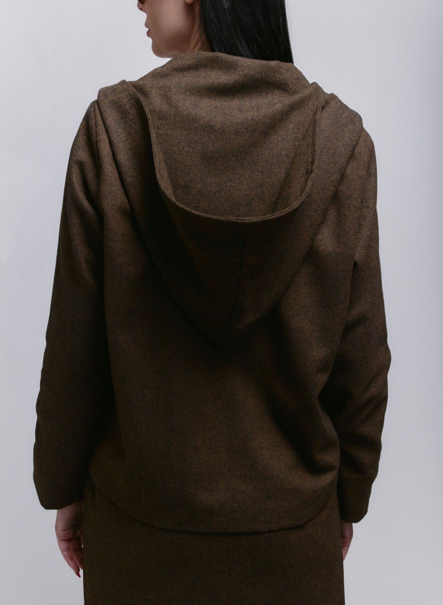 Atlas Hooded Jacket - Brown Herringbone - Meg
