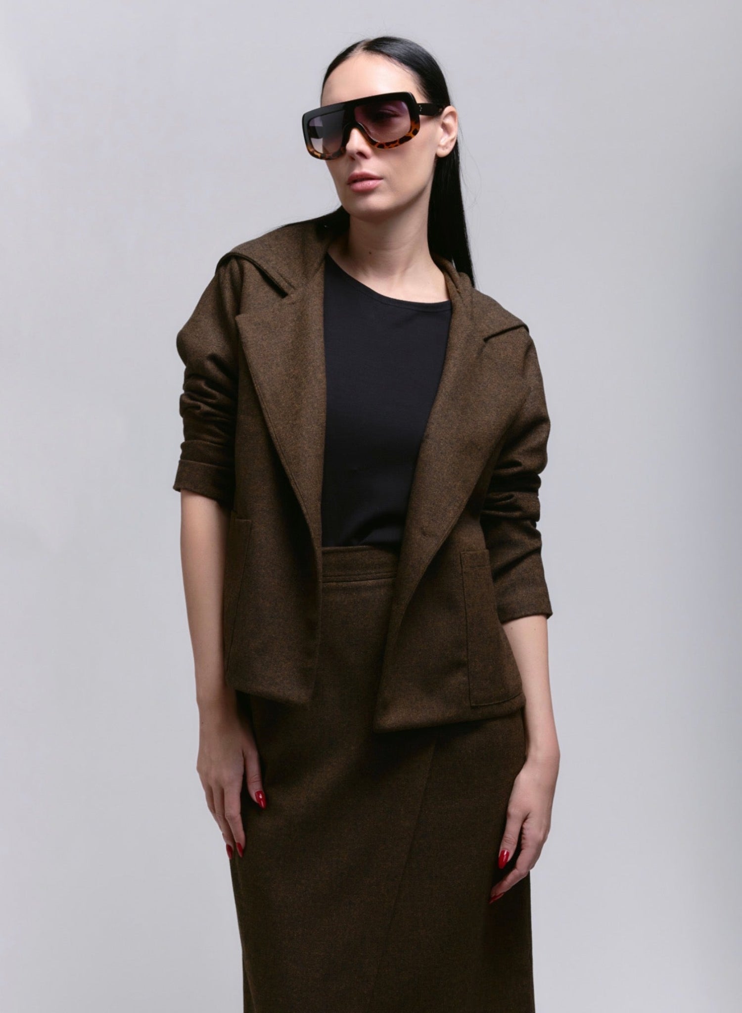 Atlas Hooded Jacket - Brown Herringbone - Meg