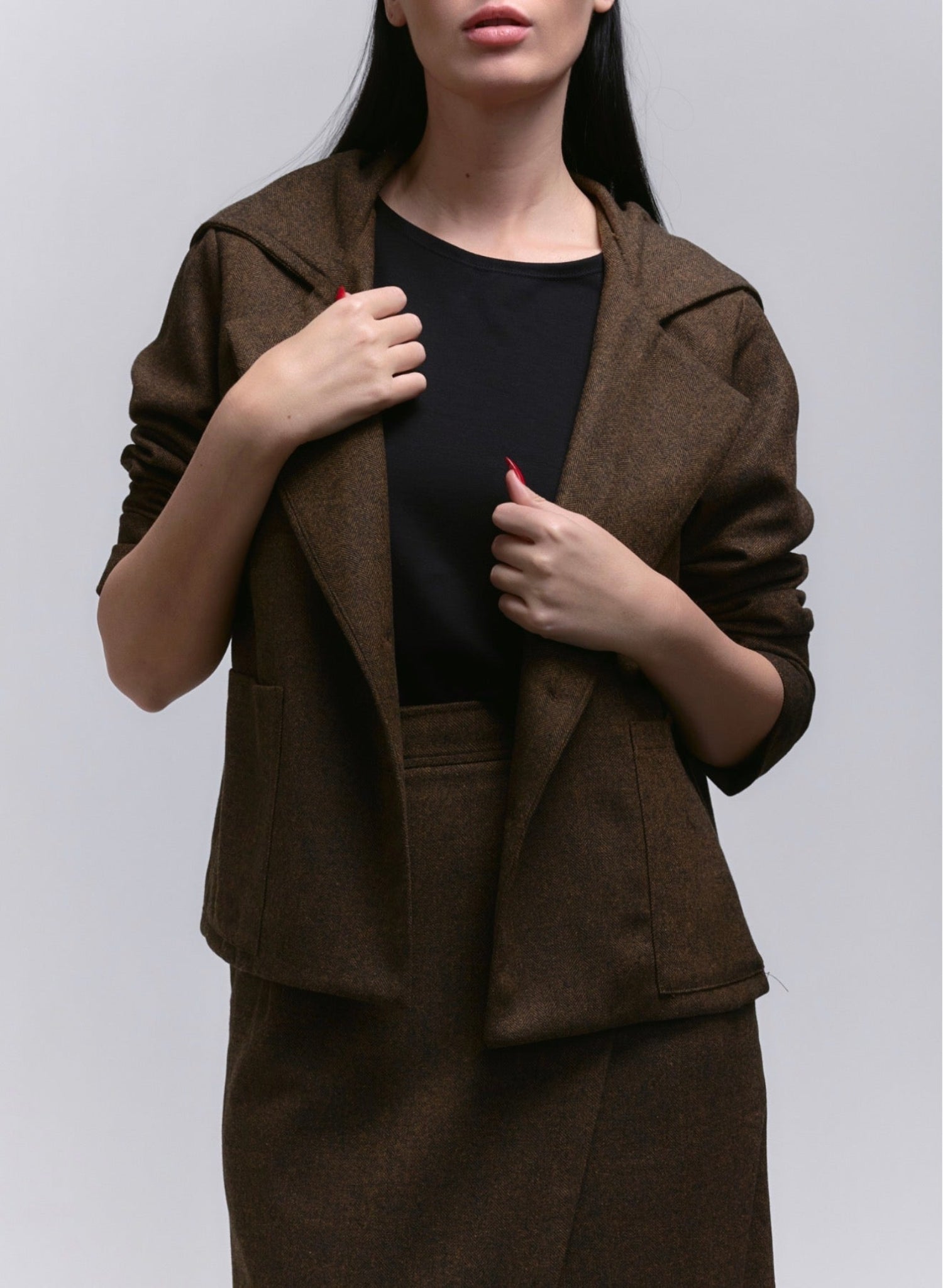 Atlas Hooded Jacket - Brown Herringbone - Meg