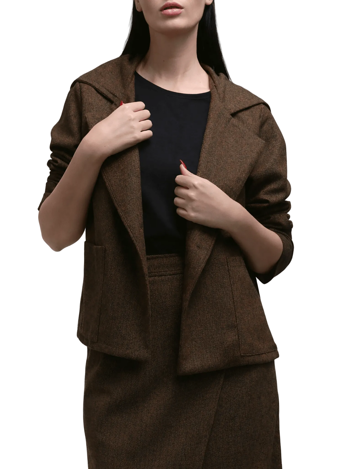 Atlas Hooded Jacket - Brown Herringbone - Meg