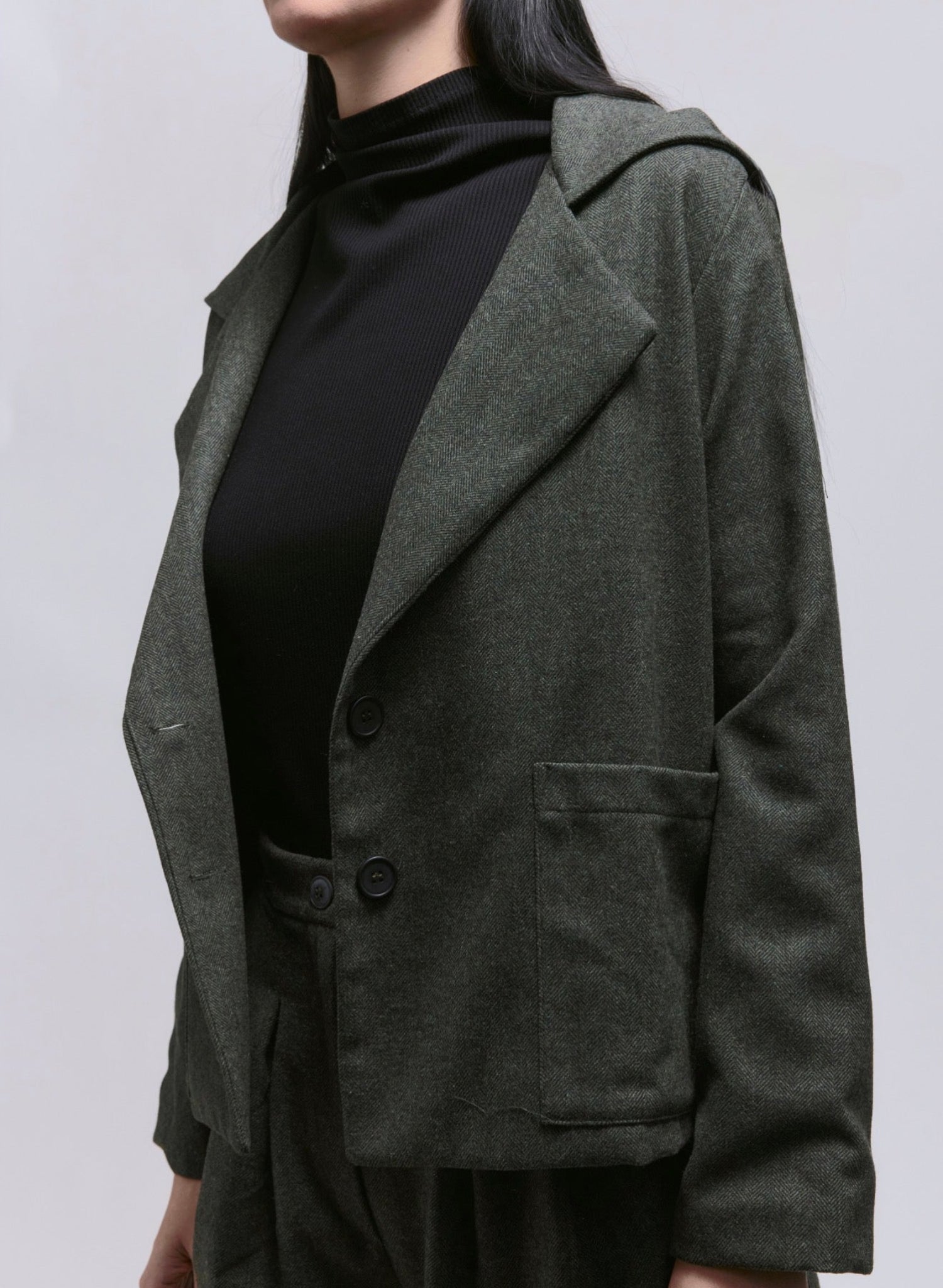 Atlas Hooded Jacket - Olive Herringbone - Meg