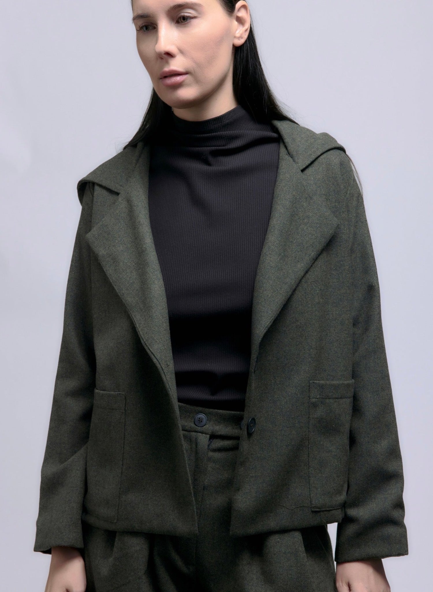 Atlas Hooded Jacket - Olive Herringbone - Meg