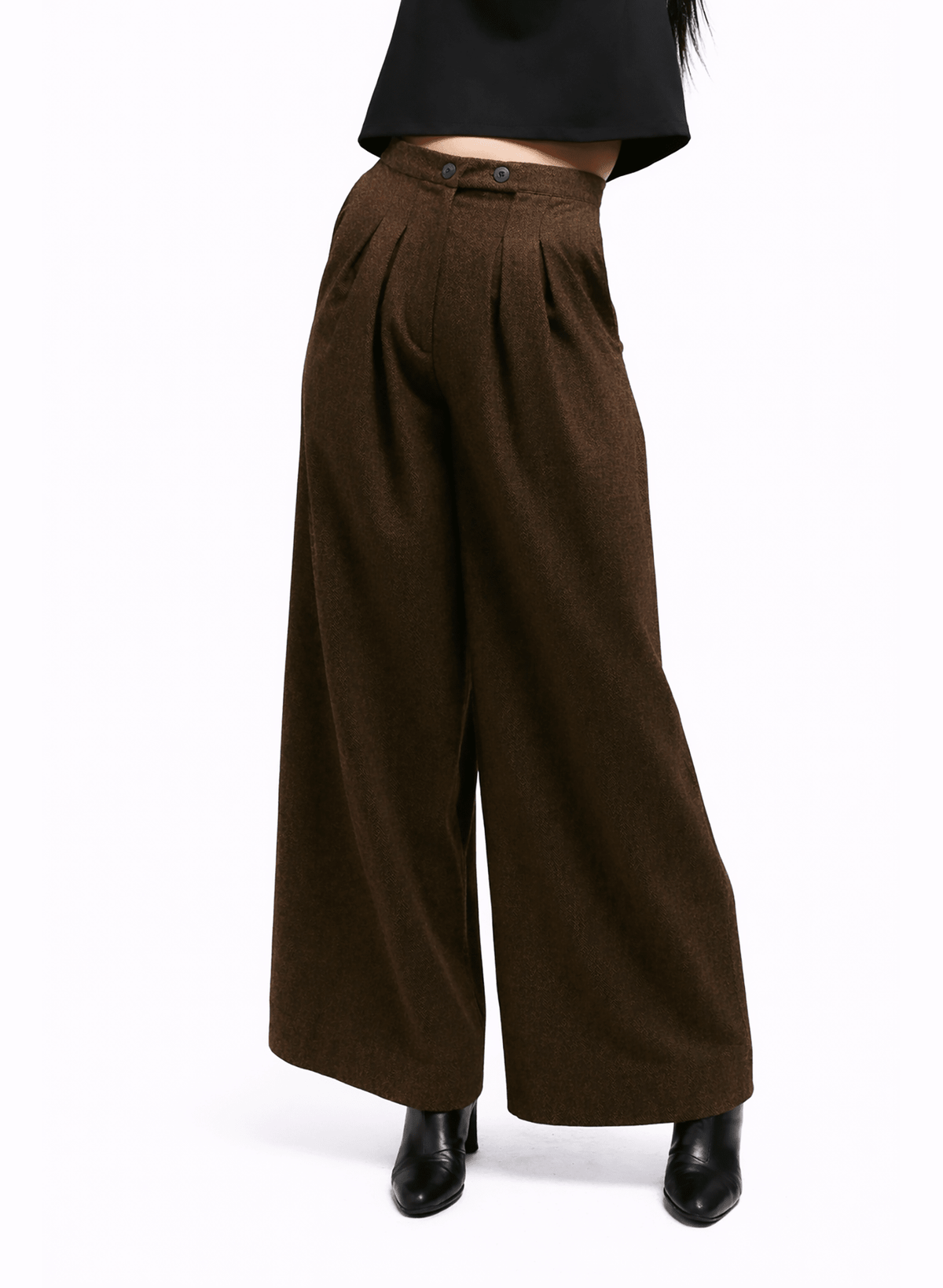 Atlas Slouchy Trouser - Brown Herringbone - Meg