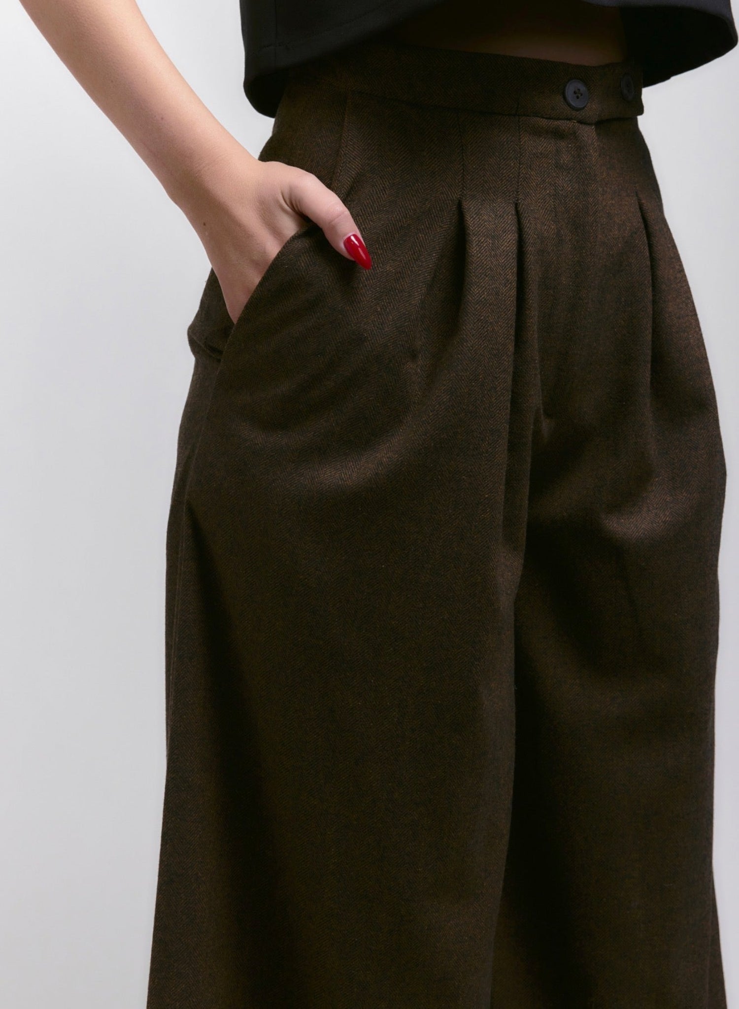 Atlas Slouchy Trouser - Brown Herringbone - Meg