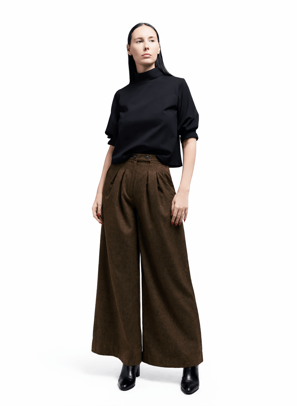 Atlas Slouchy Trouser - Brown Herringbone - Meg