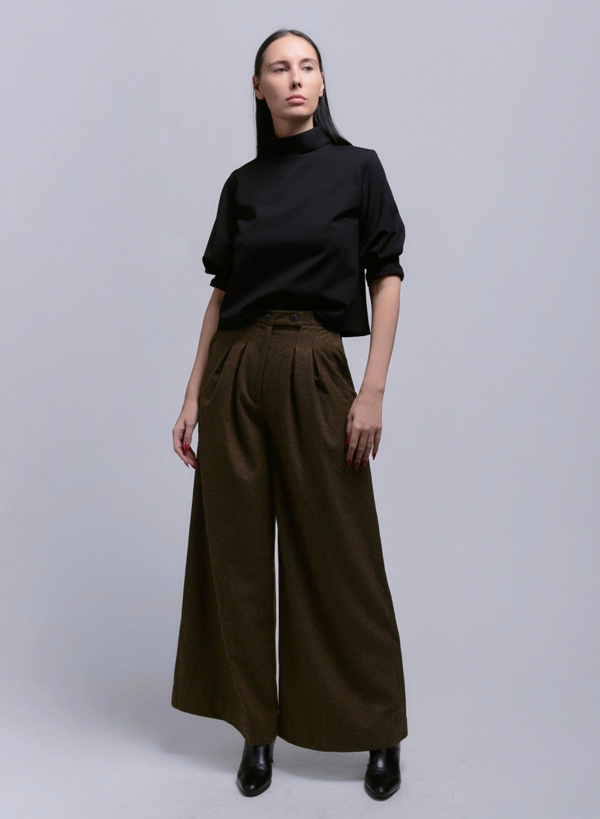 Atlas Slouchy Trouser - Brown Herringbone - Meg