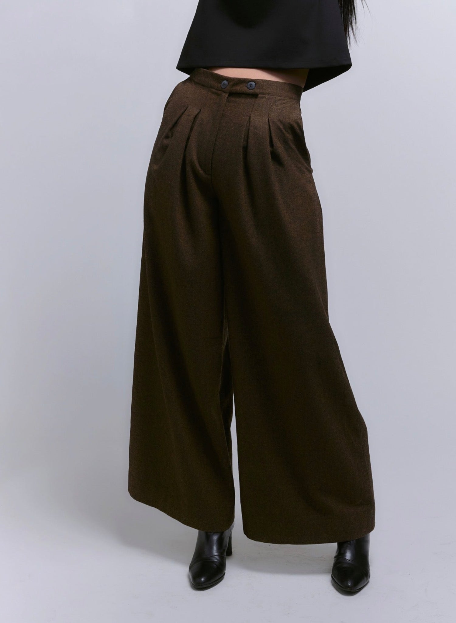 Atlas Slouchy Trouser - Brown Herringbone - Meg