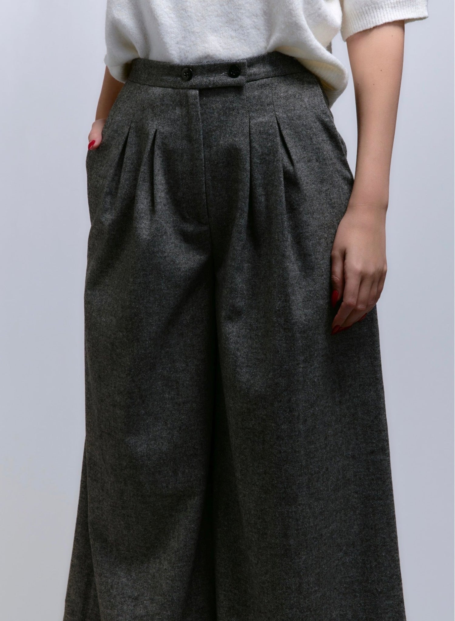 Atlas Slouchy Trouser - Grey Herringbone - Meg