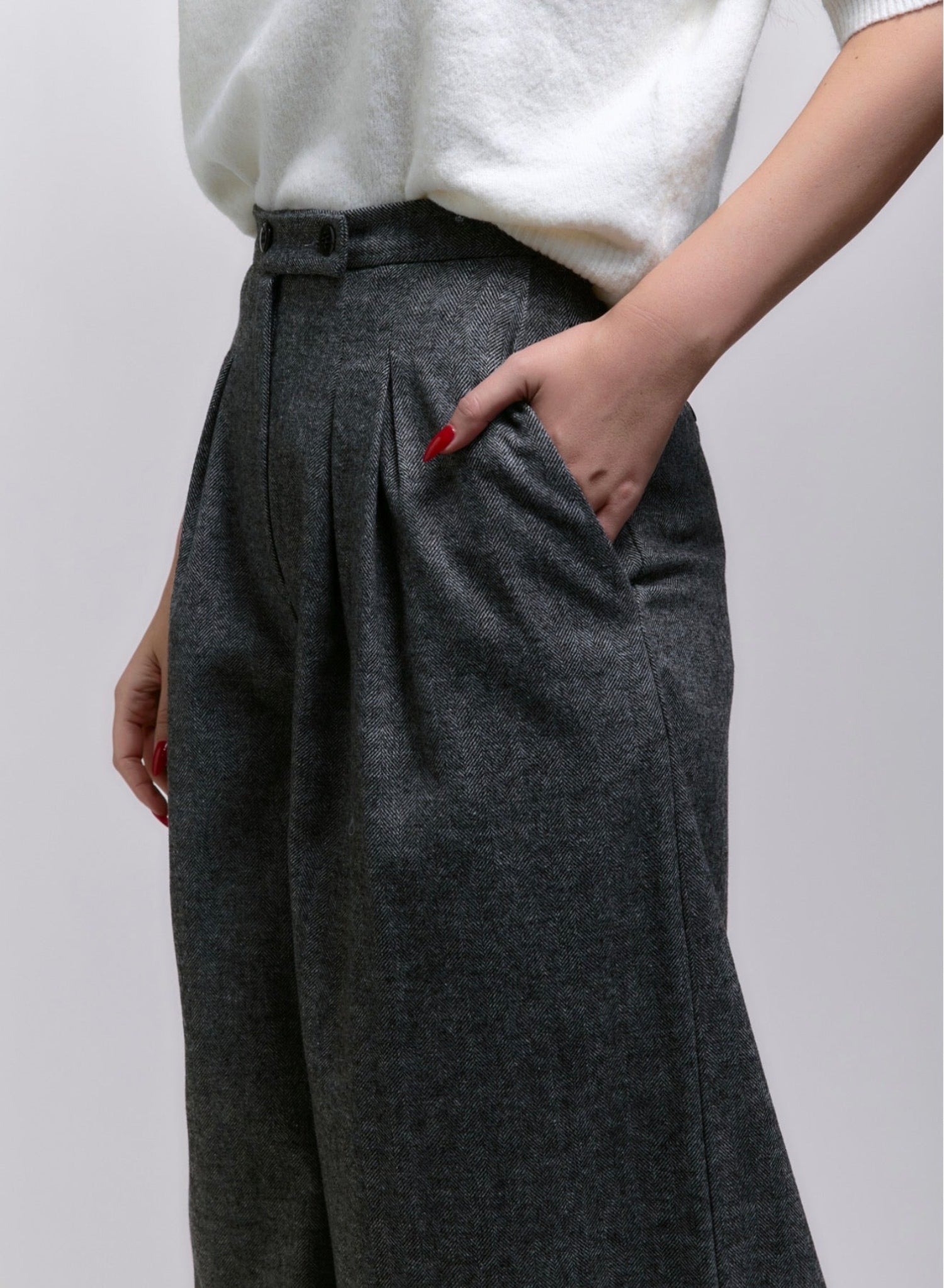 Atlas Slouchy Trouser - Grey Herringbone - Meg