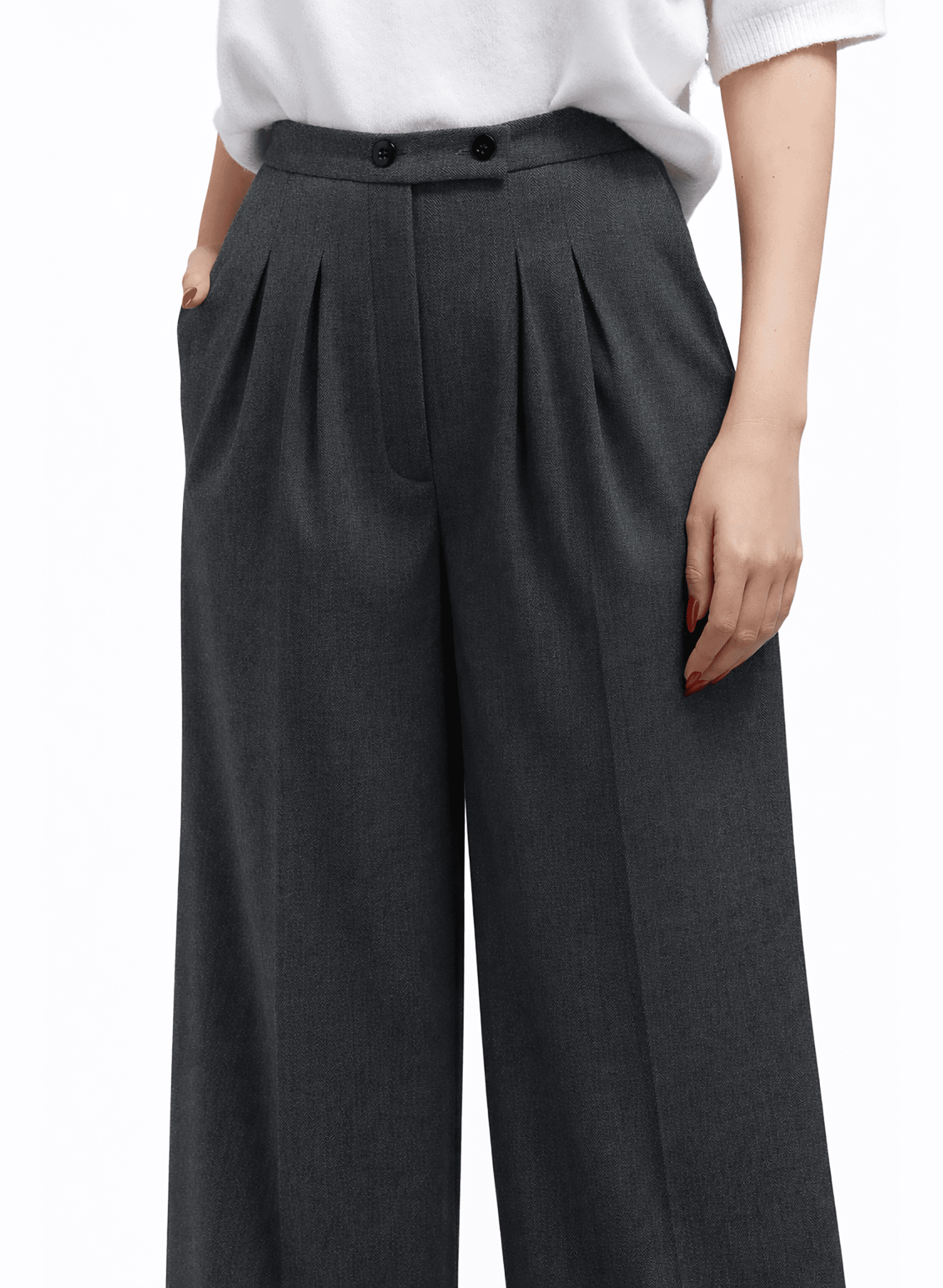 Atlas Slouchy Trouser - Grey Herringbone - Meg