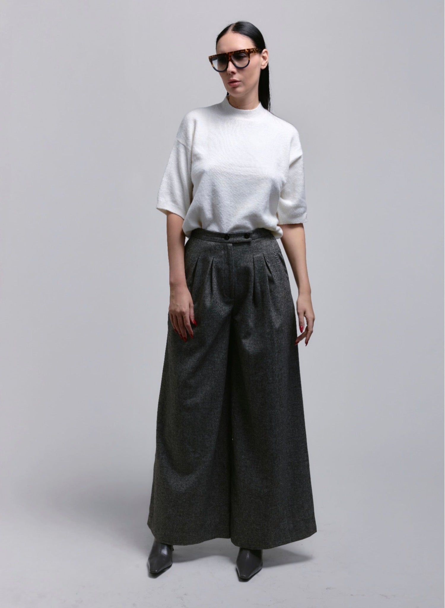 Atlas Slouchy Trouser - Grey Herringbone - Meg