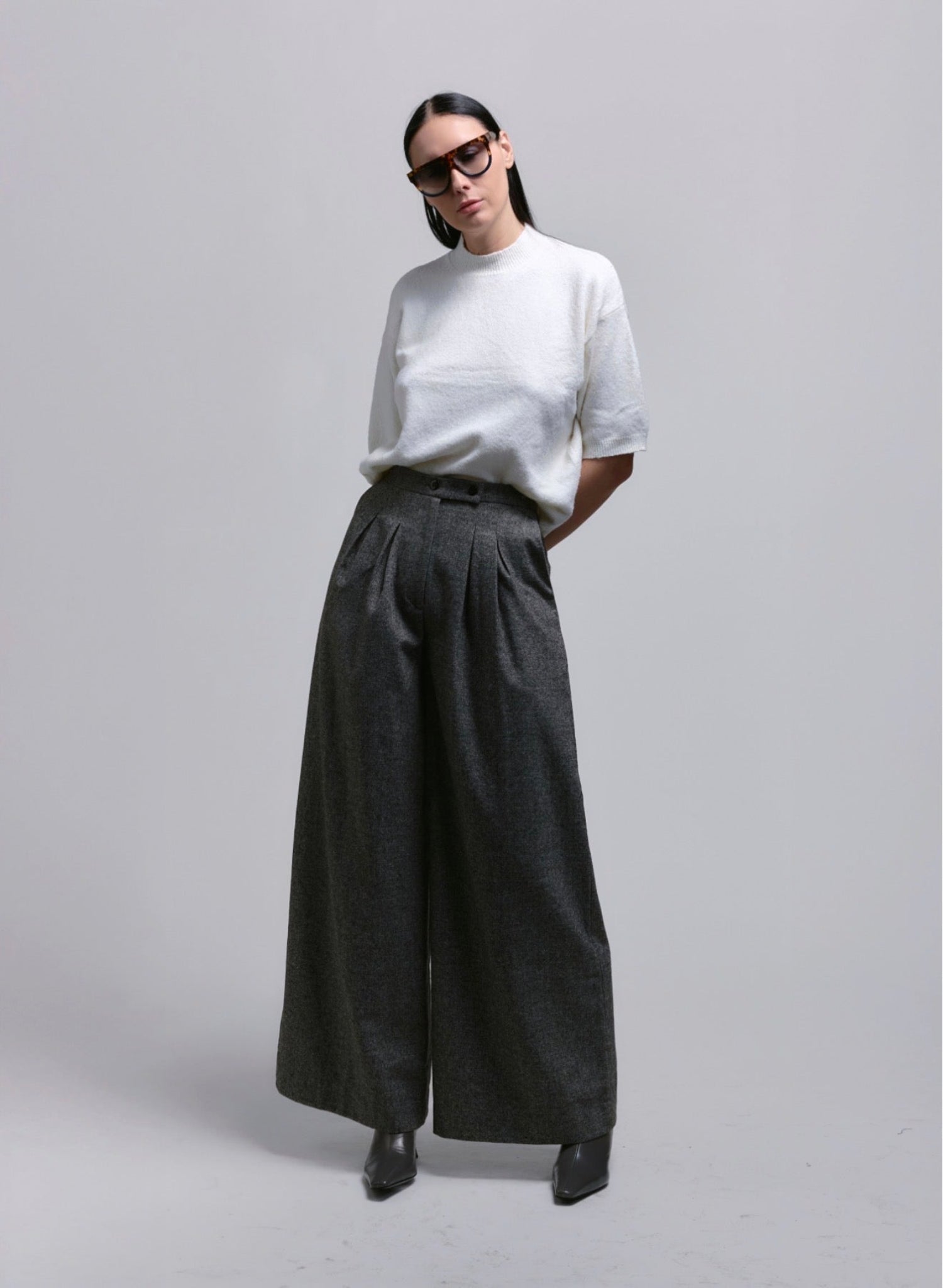 Atlas Slouchy Trouser - Grey Herringbone - Meg