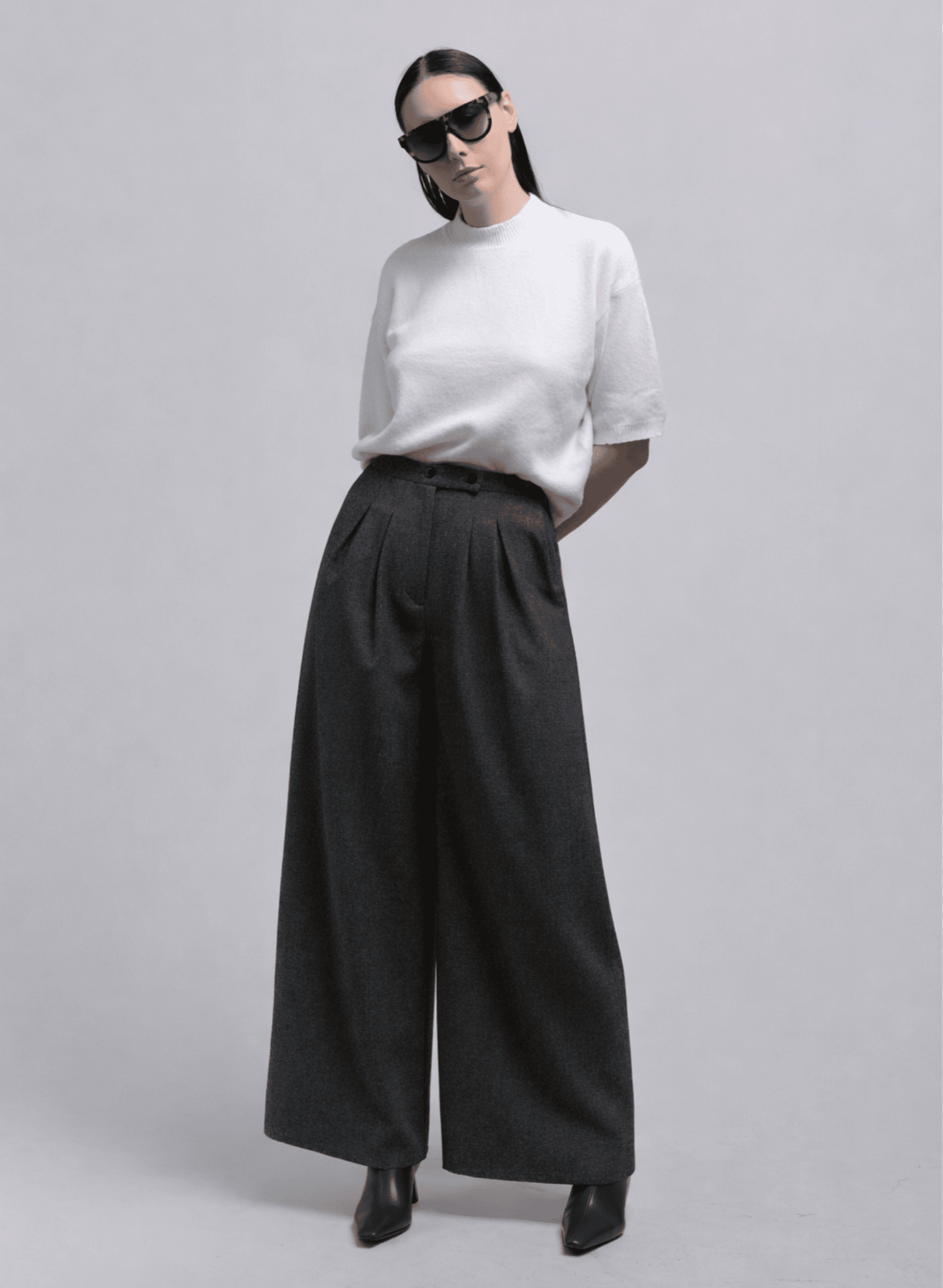 Atlas Slouchy Trouser - Grey Herringbone - Meg