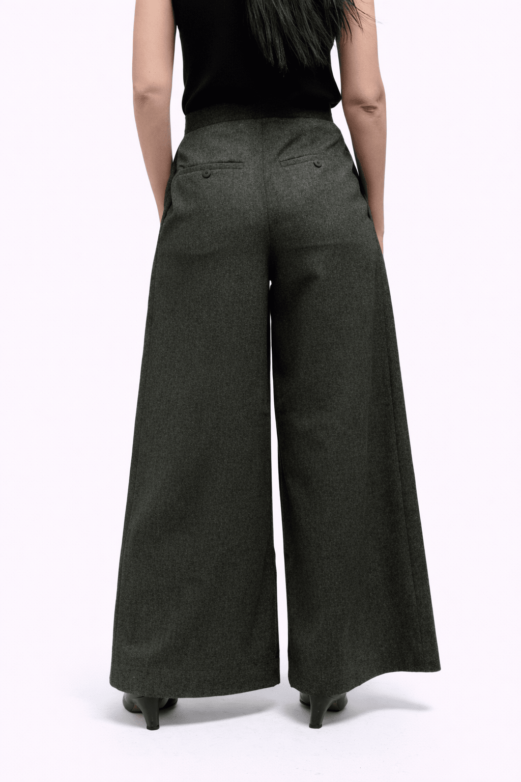 Atlas Slouchy Trouser - Olive Herringbone - Meg
