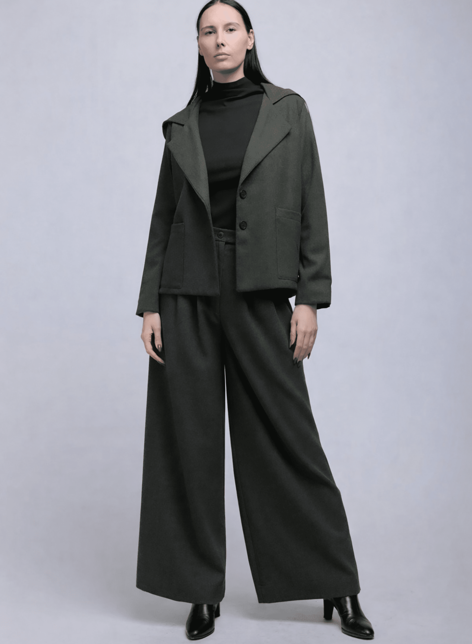 Atlas Slouchy Trouser - Olive Herringbone - Meg