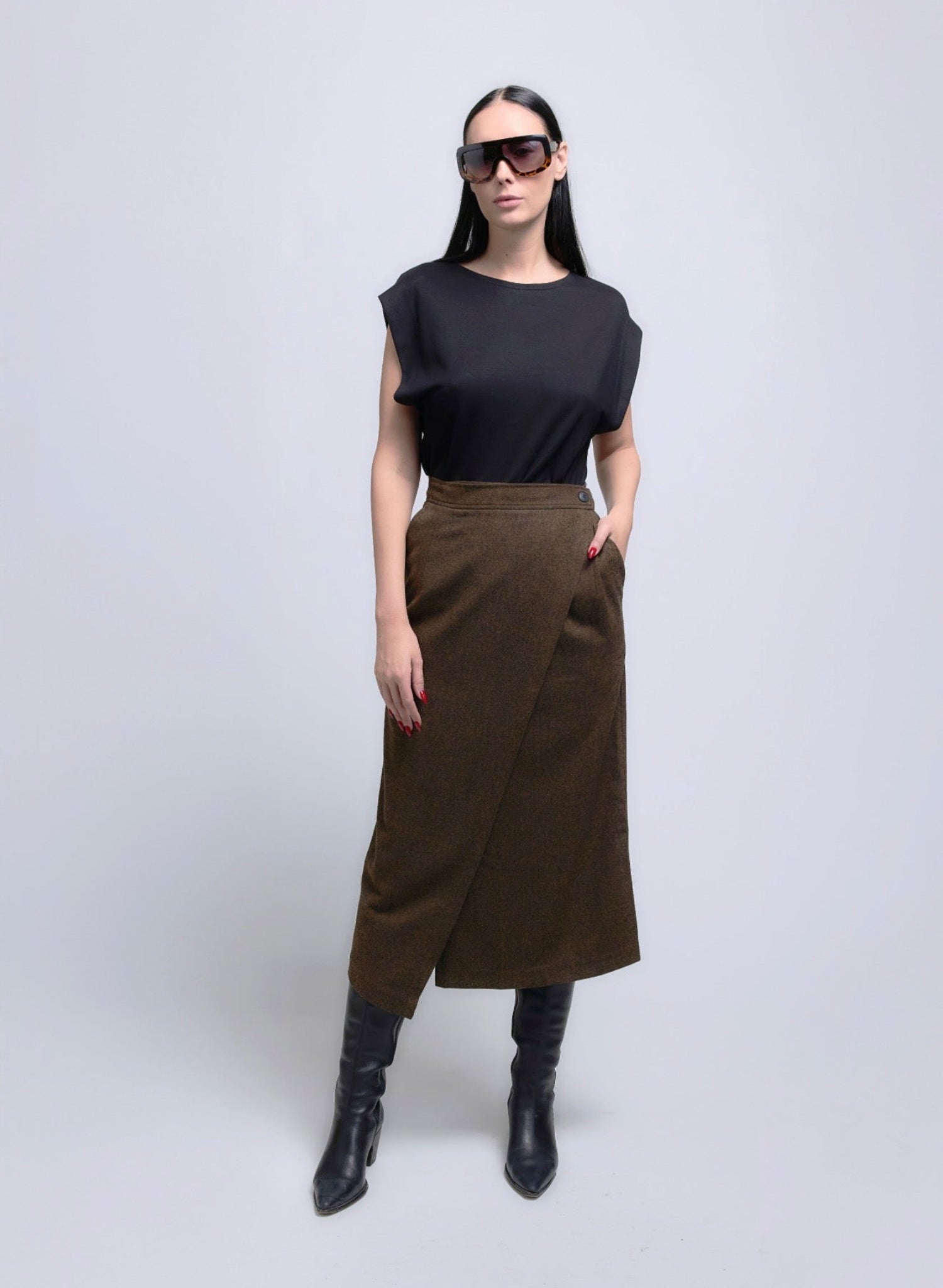 Atlas Wrap Skirt - Brown Herringbone - Meg