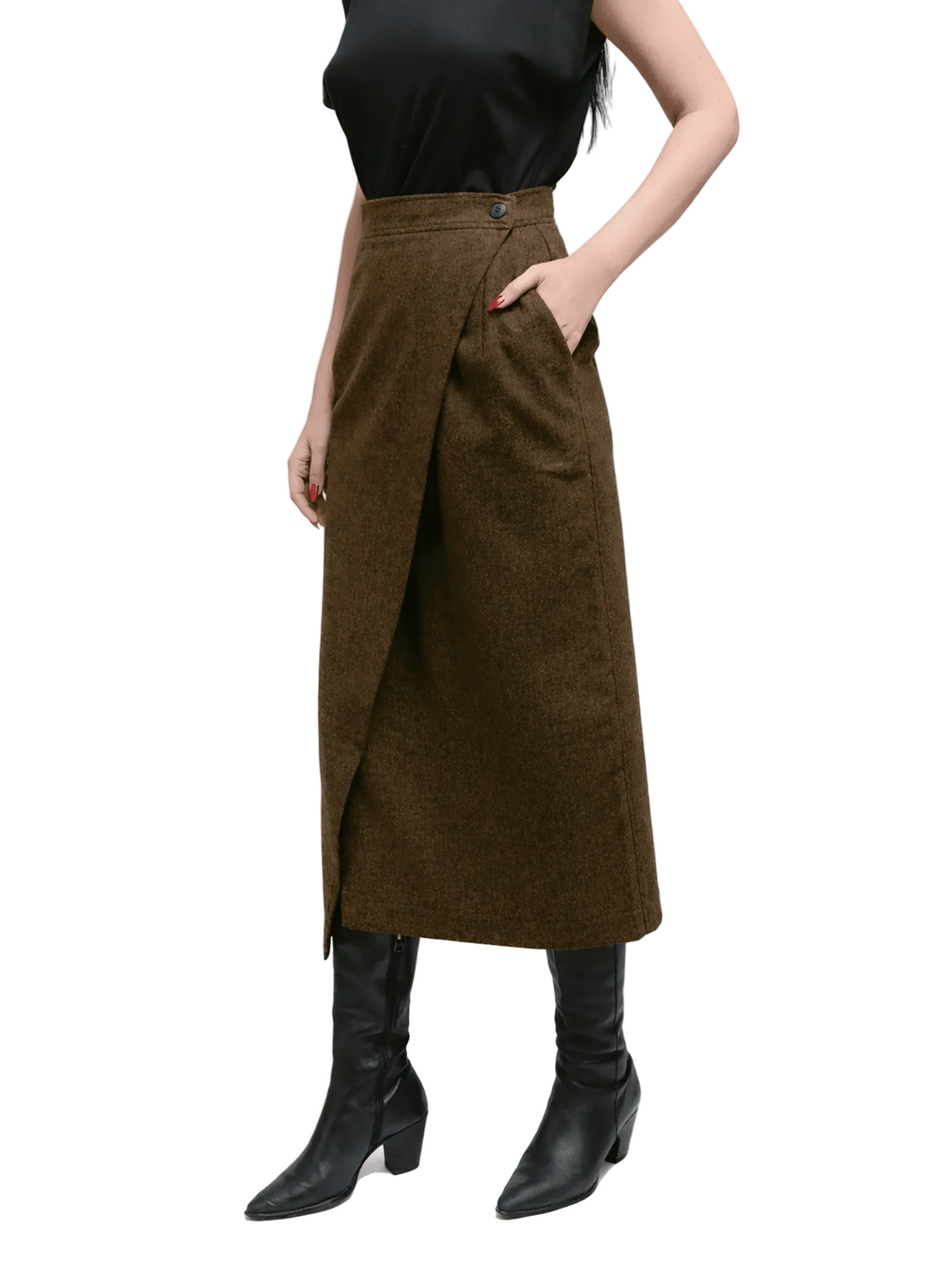 Atlas Wrap Skirt - Brown Herringbone - Meg