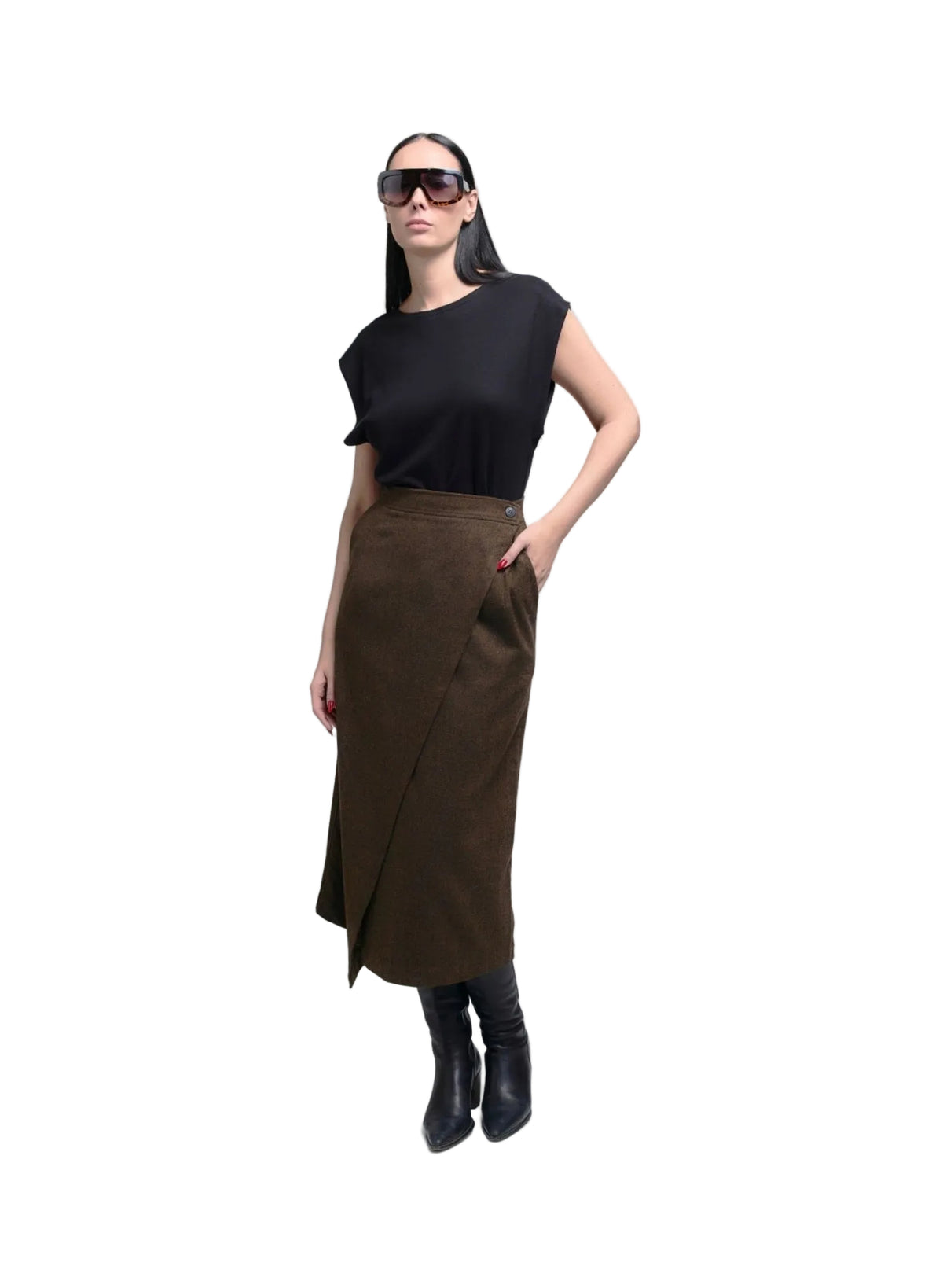 Atlas Wrap Skirt - Brown Herringbone - Meg