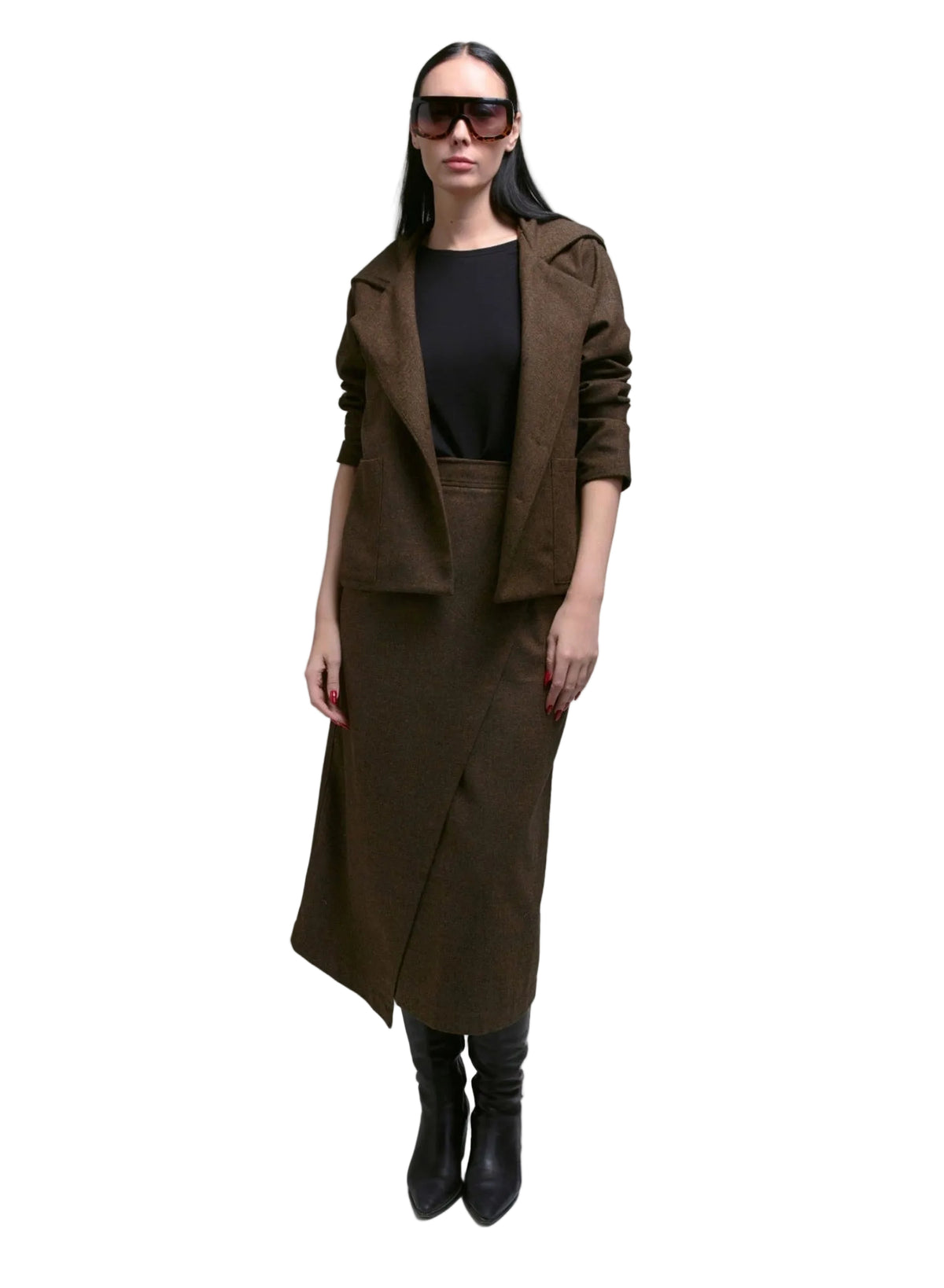 Atlas Wrap Skirt - Brown Herringbone - Meg
