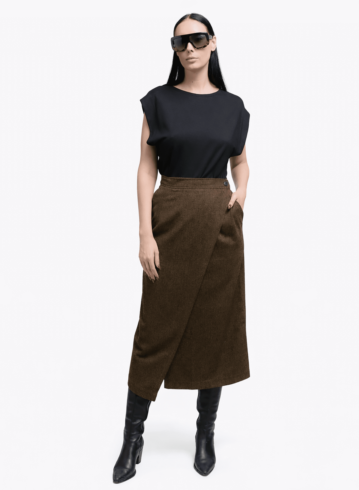 Atlas Wrap Skirt - Brown Herringbone - Meg