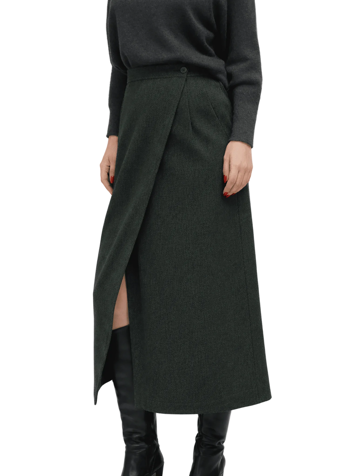 Atlas Wrap Skirt - Olive Herringbone - Meg