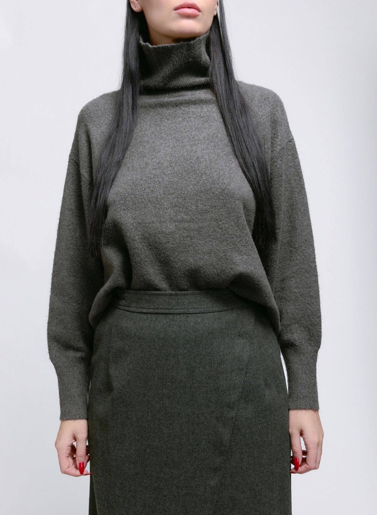 Atlas Wrap Skirt - Olive Herringbone - Meg