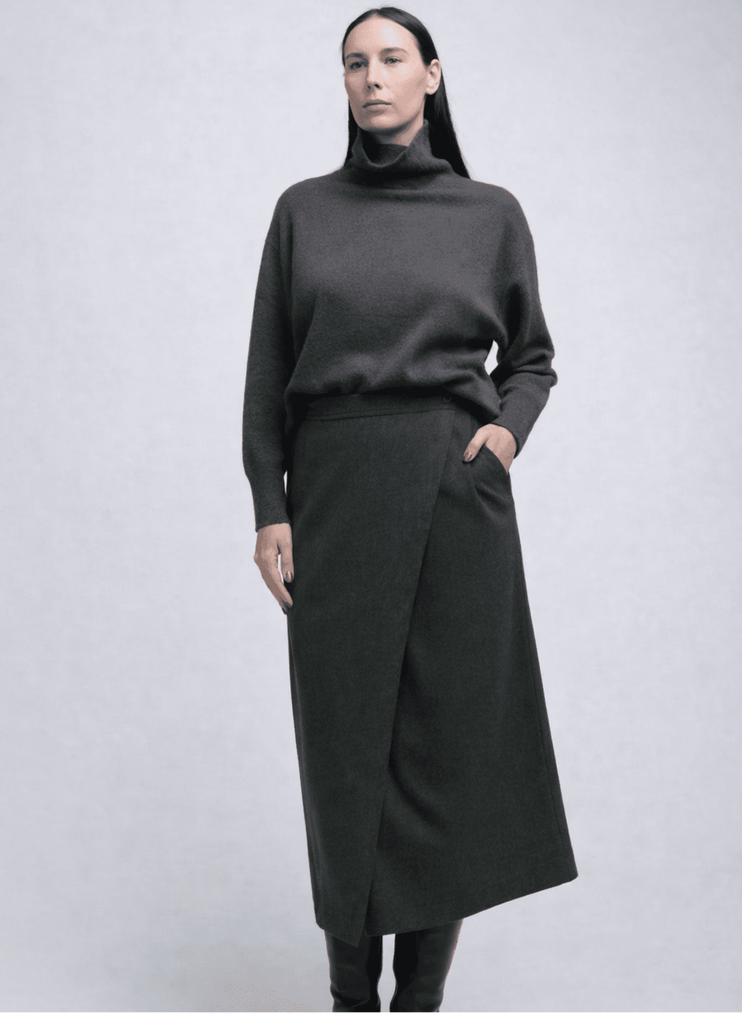 Atlas Wrap Skirt - Olive Herringbone - Meg