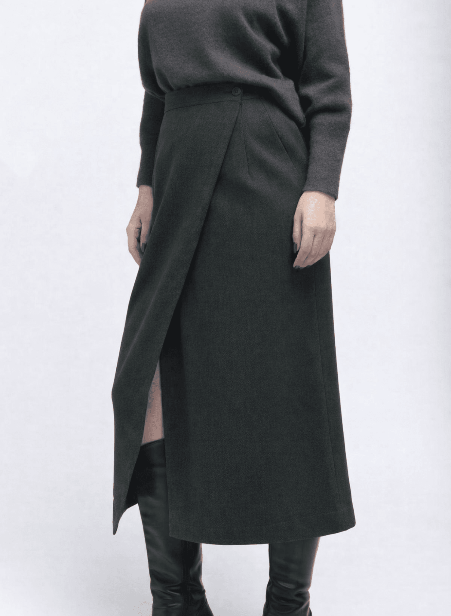 Atlas Wrap Skirt - Olive Herringbone - Meg