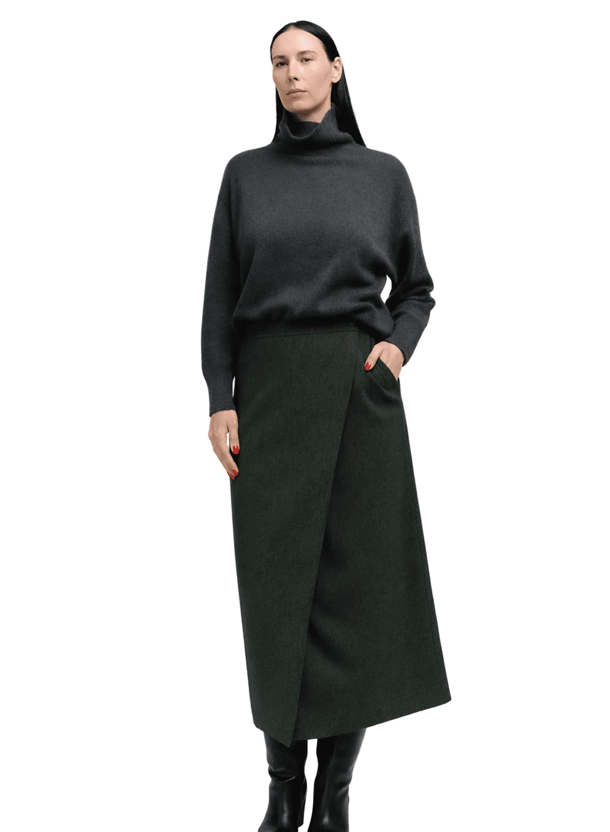 Atlas Wrap Skirt - Olive Herringbone - Meg