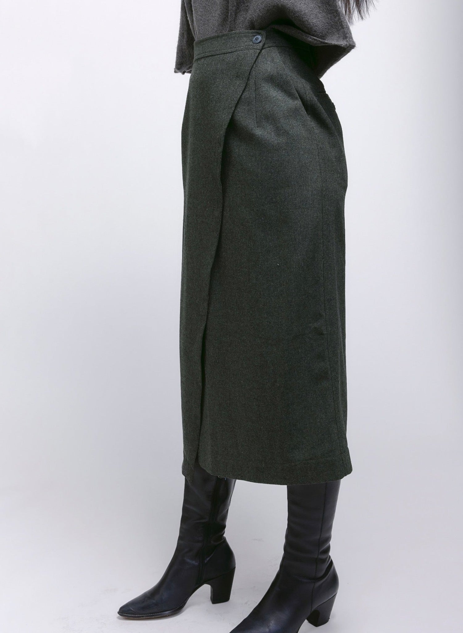Atlas Wrap Skirt - Olive Herringbone - Meg