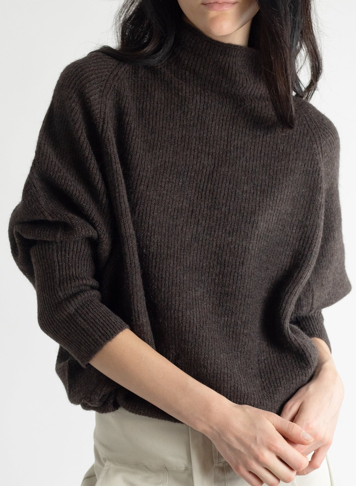 Batwing Turtleneck Sweater - Mocha - Meg