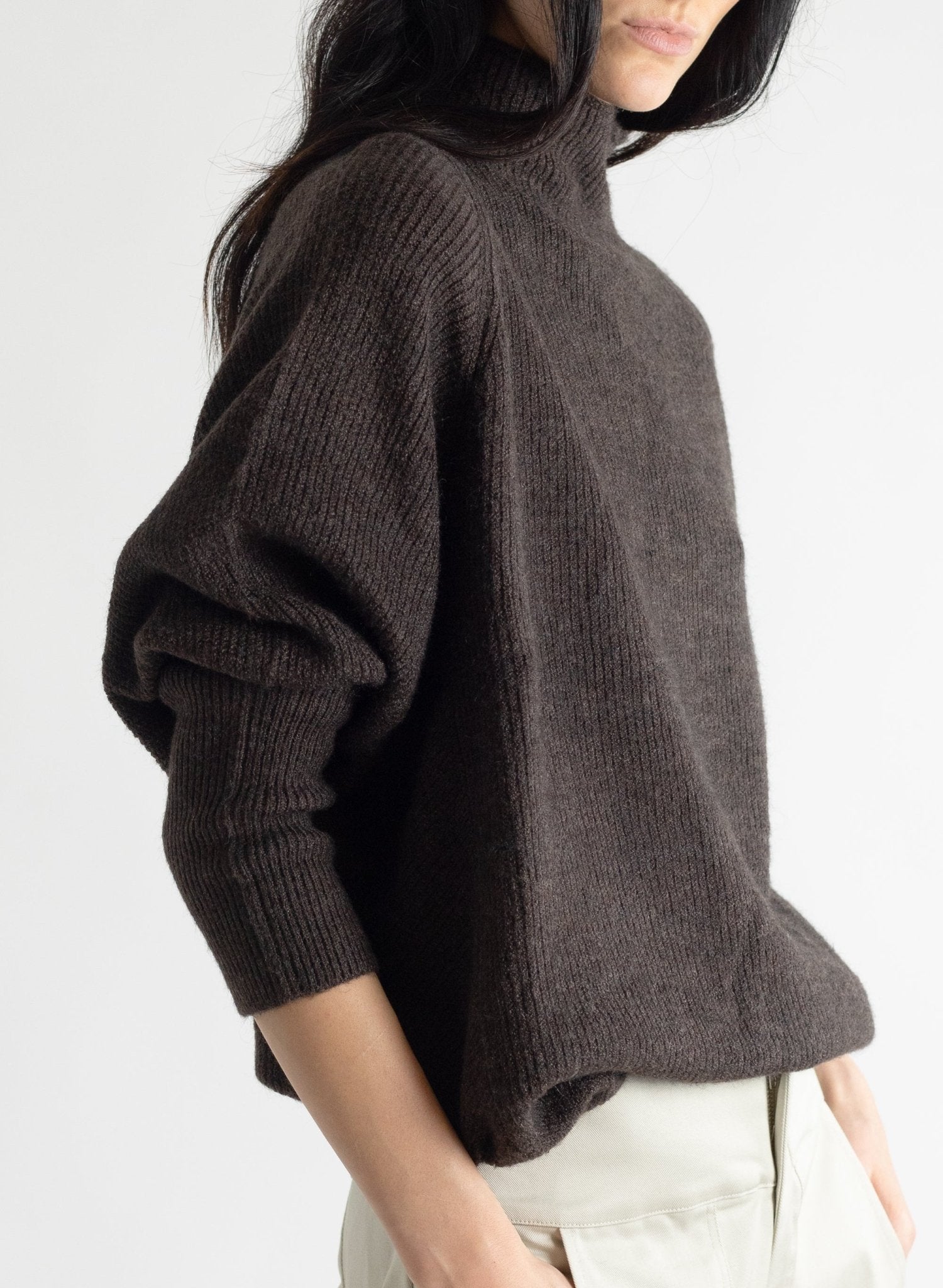 Batwing Turtleneck Sweater - Mocha - Meg