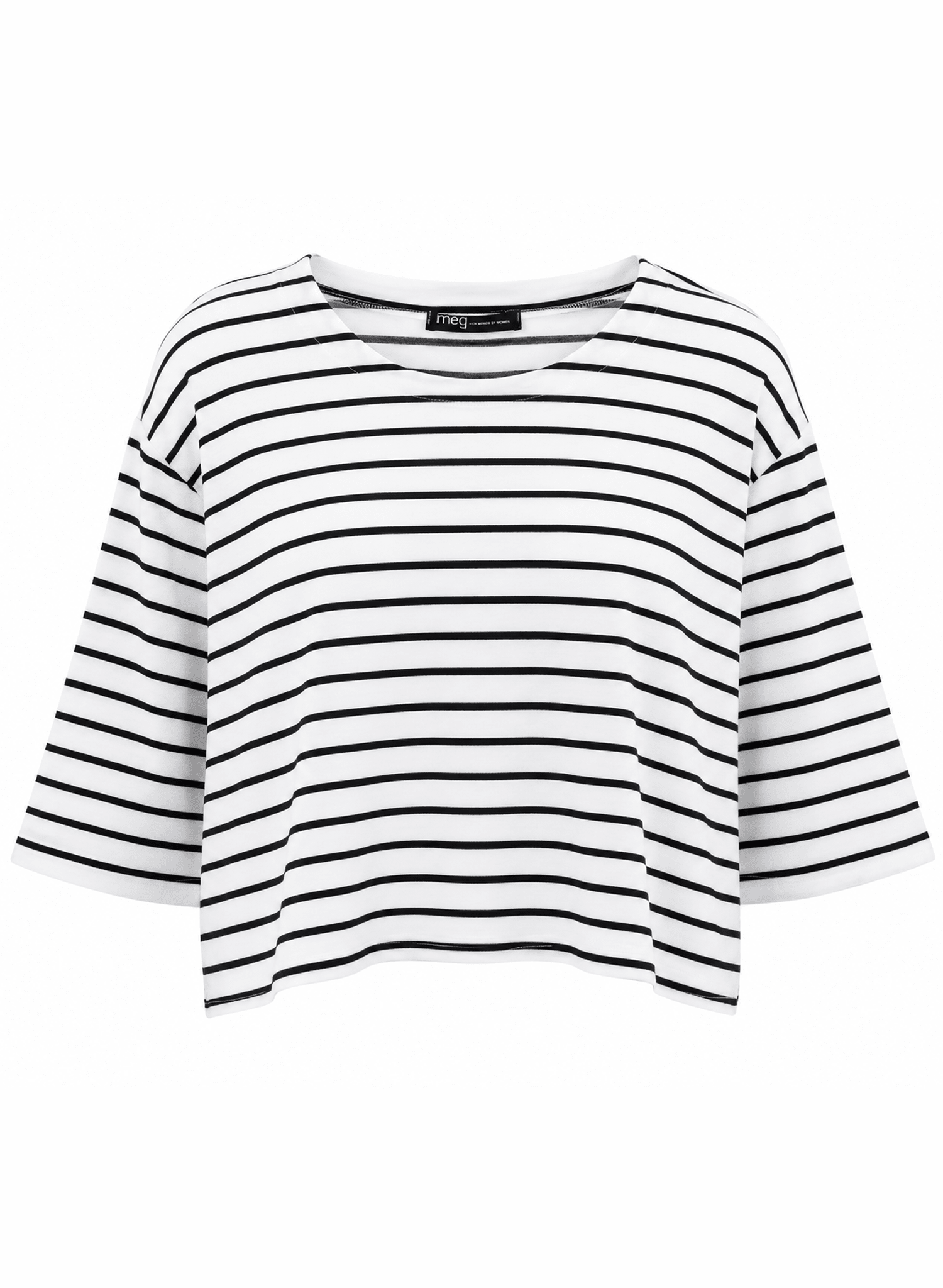 Bell Sleeve Semi-Crop Top - Navy Stripe - Meg