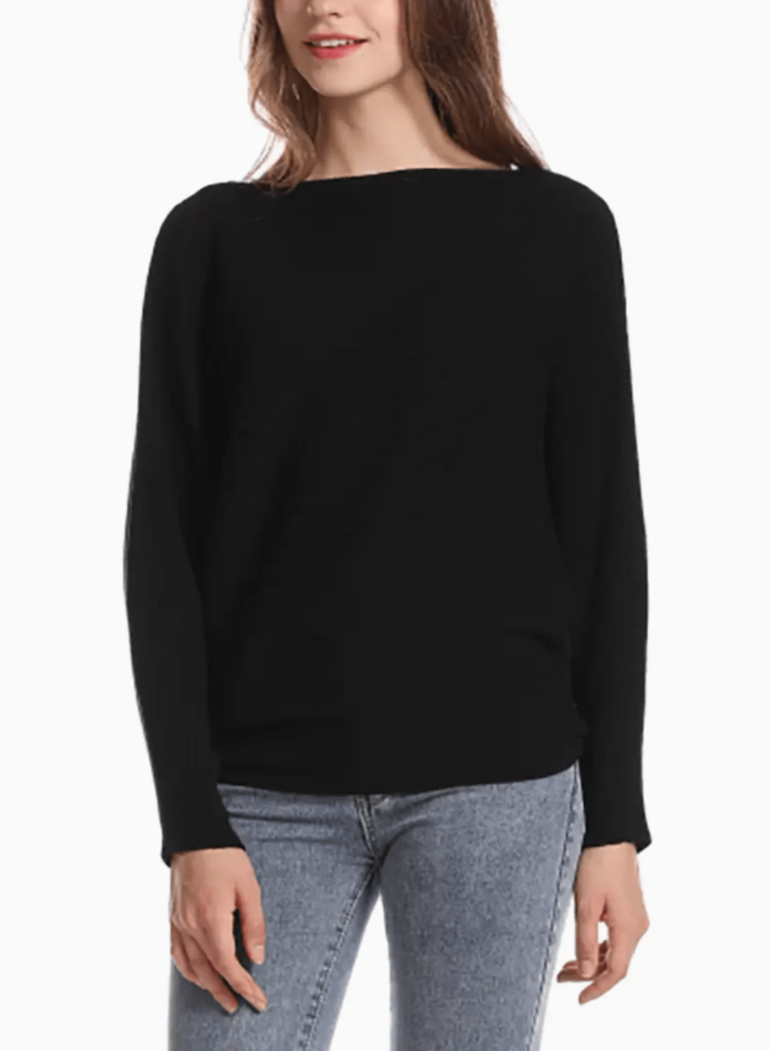 Boat Neck Batwing Sweater - Black - Meg