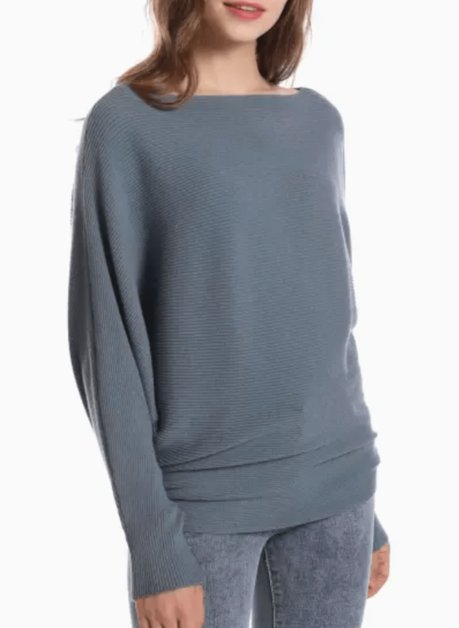 Boat Neck Batwing Sweater - Slate - Meg