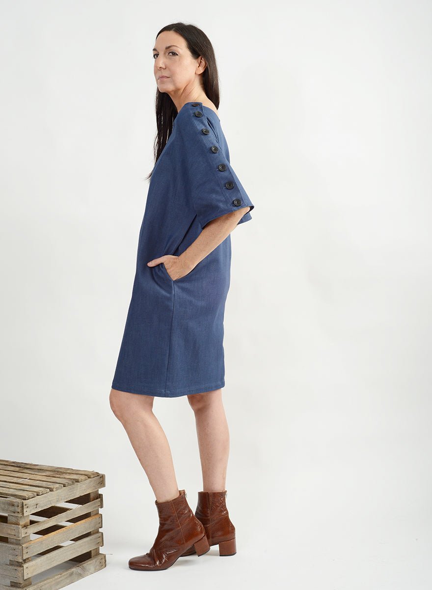 Button Shoulder Shift Dress - Denim - M (RESALE ITEM) - Meg