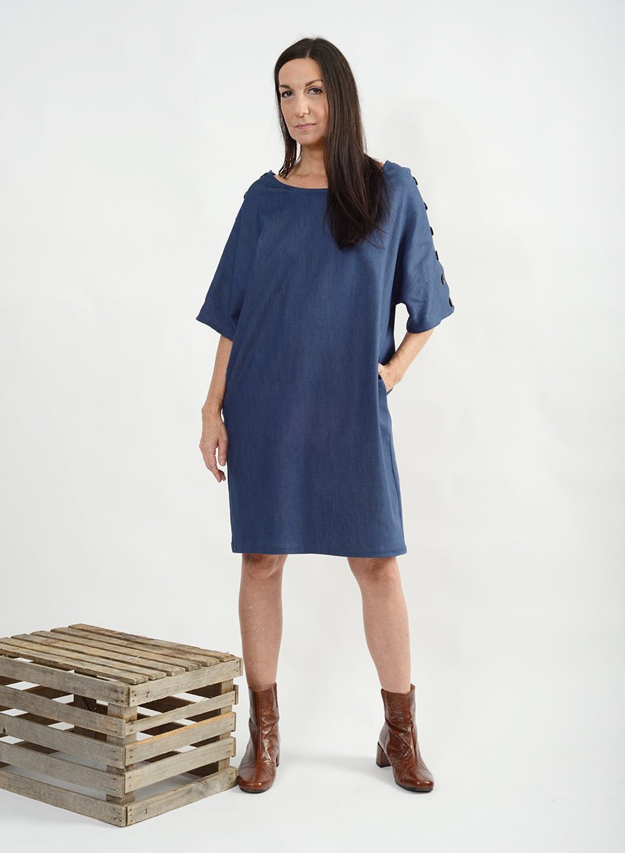 Button Shoulder Shift Dress - Denim - M (RESALE ITEM) - Meg