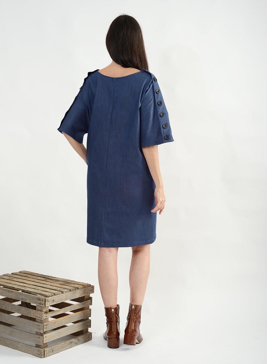 Button Shoulder Shift Dress - Denim - M (RESALE ITEM) - Meg