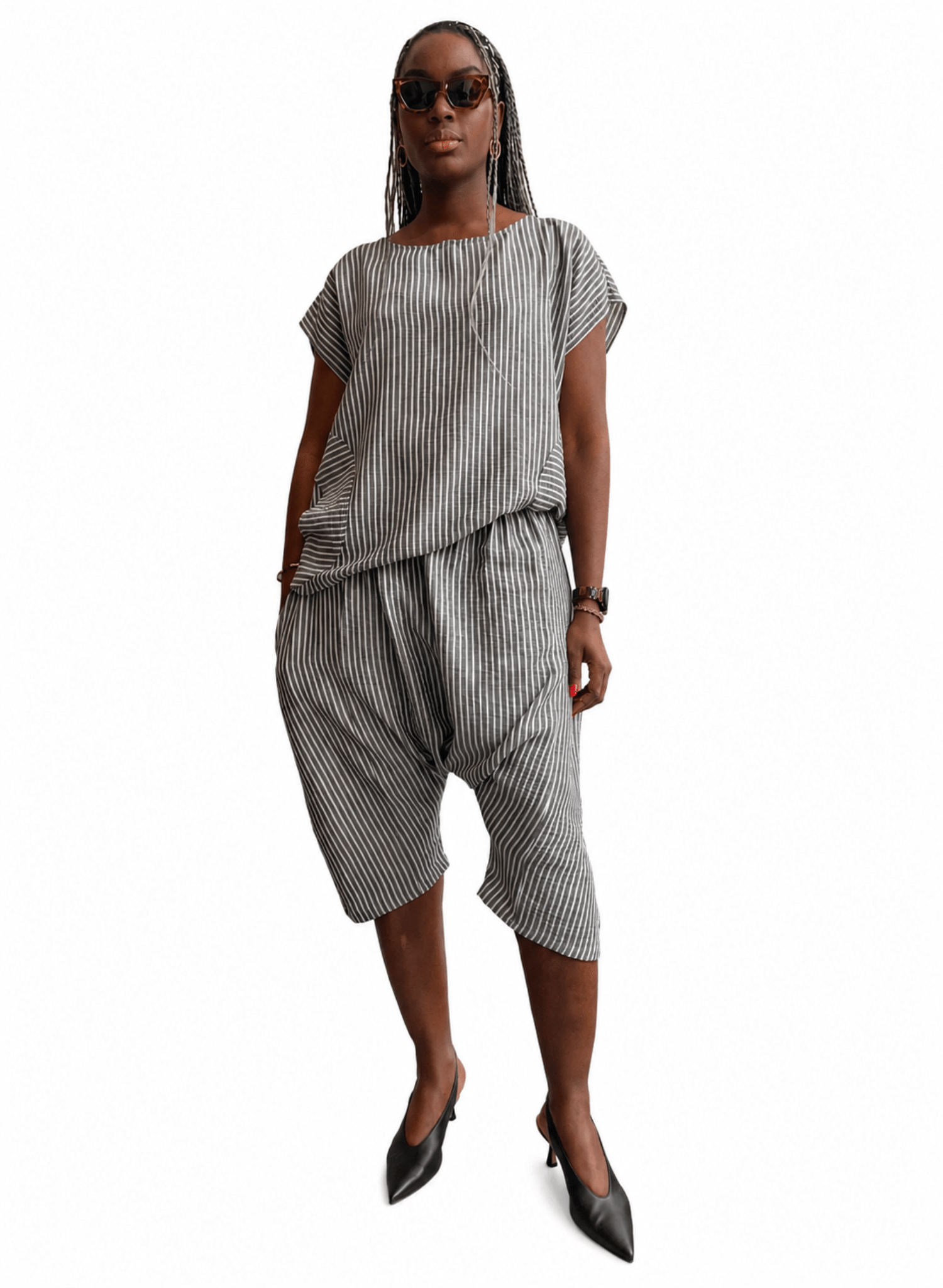 Circle Pocket Top - Black Stripe - Meg