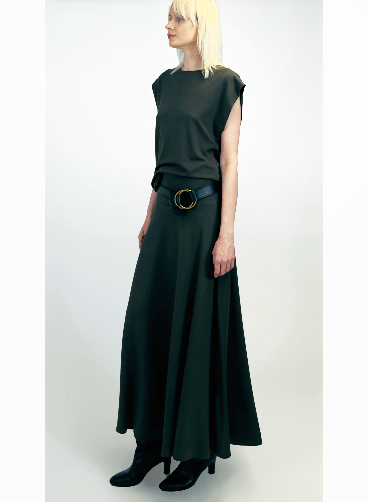 Olive green knit circle skirt - maxi skirt - Meg