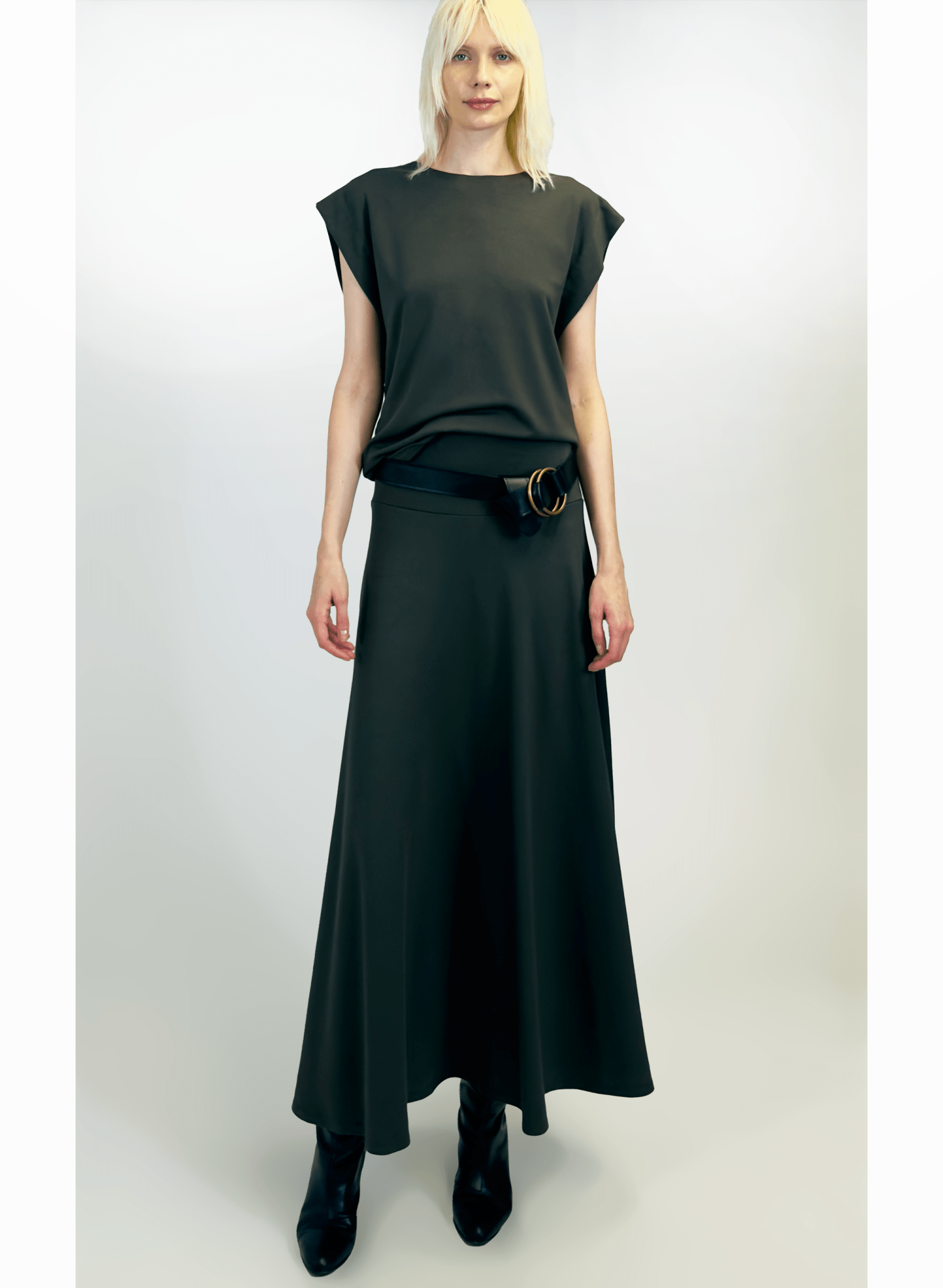 Olive green knit circle skirt - maxi skirt - Meg