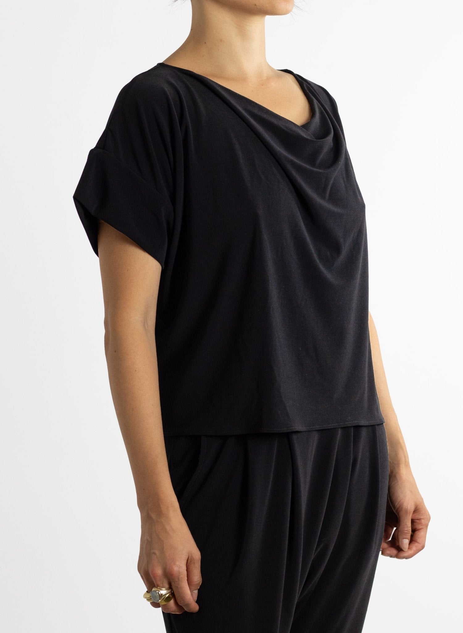 Cowl Neck Tee - Black - Meg