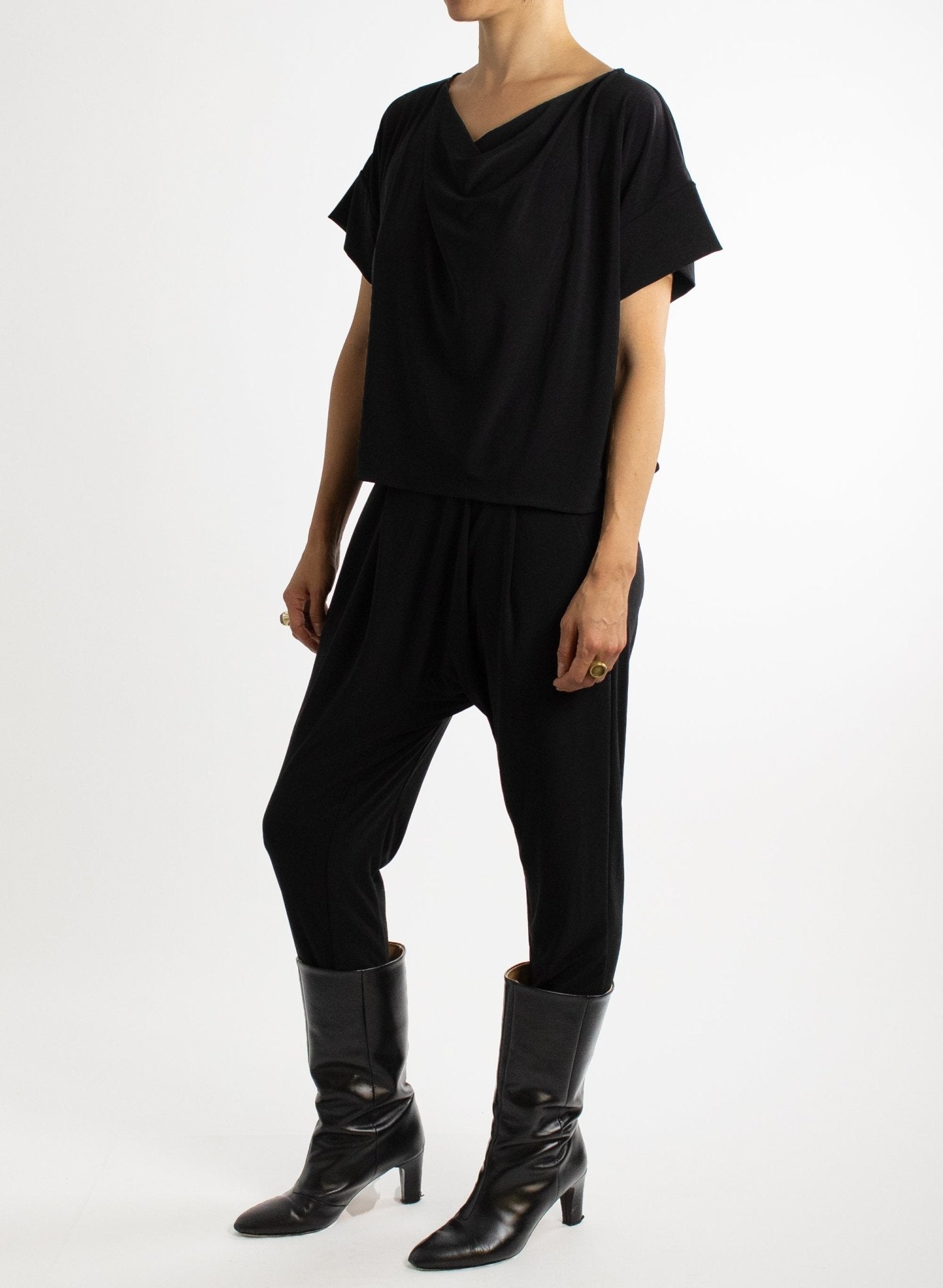 Cowl Neck Tee - Black - Meg