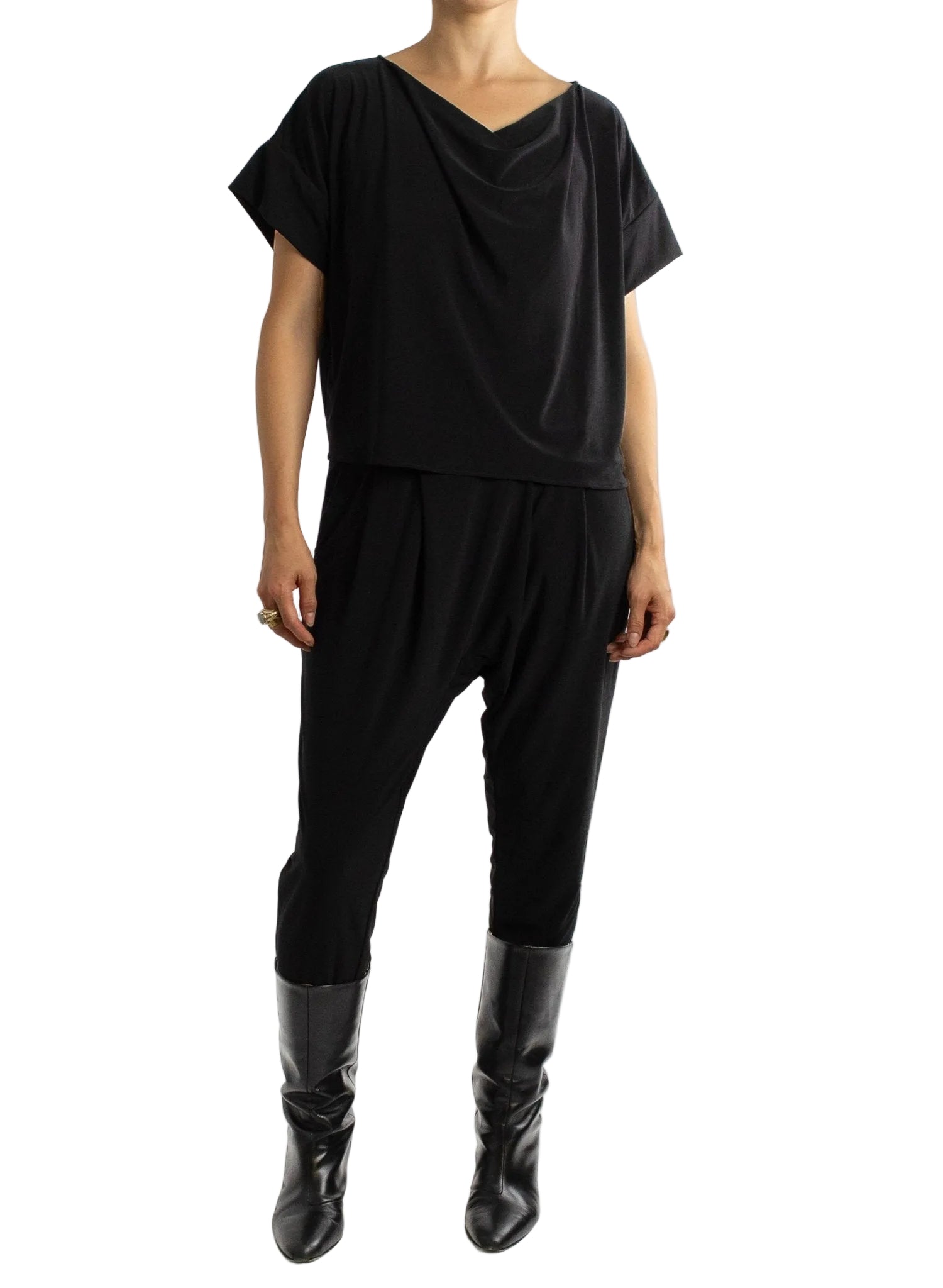 Cowl Neck Tee - Black - Meg