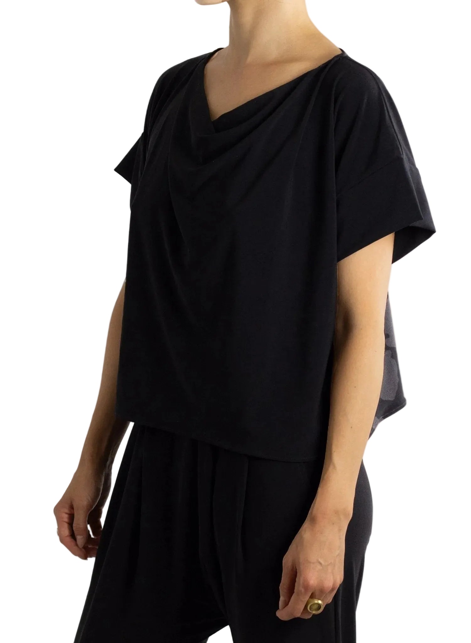 Cowl Neck Tee - Black - Meg